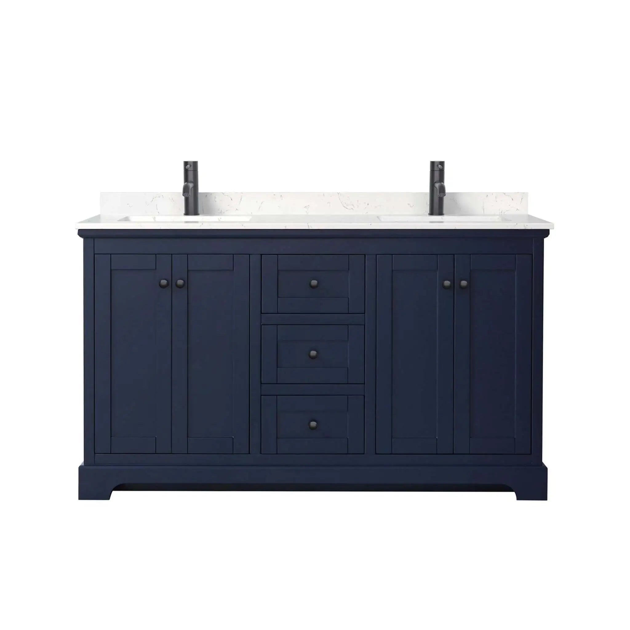 60" Avery Double Bathroom Vanity in Dark Blue with Matte Black Trim by Wyndham