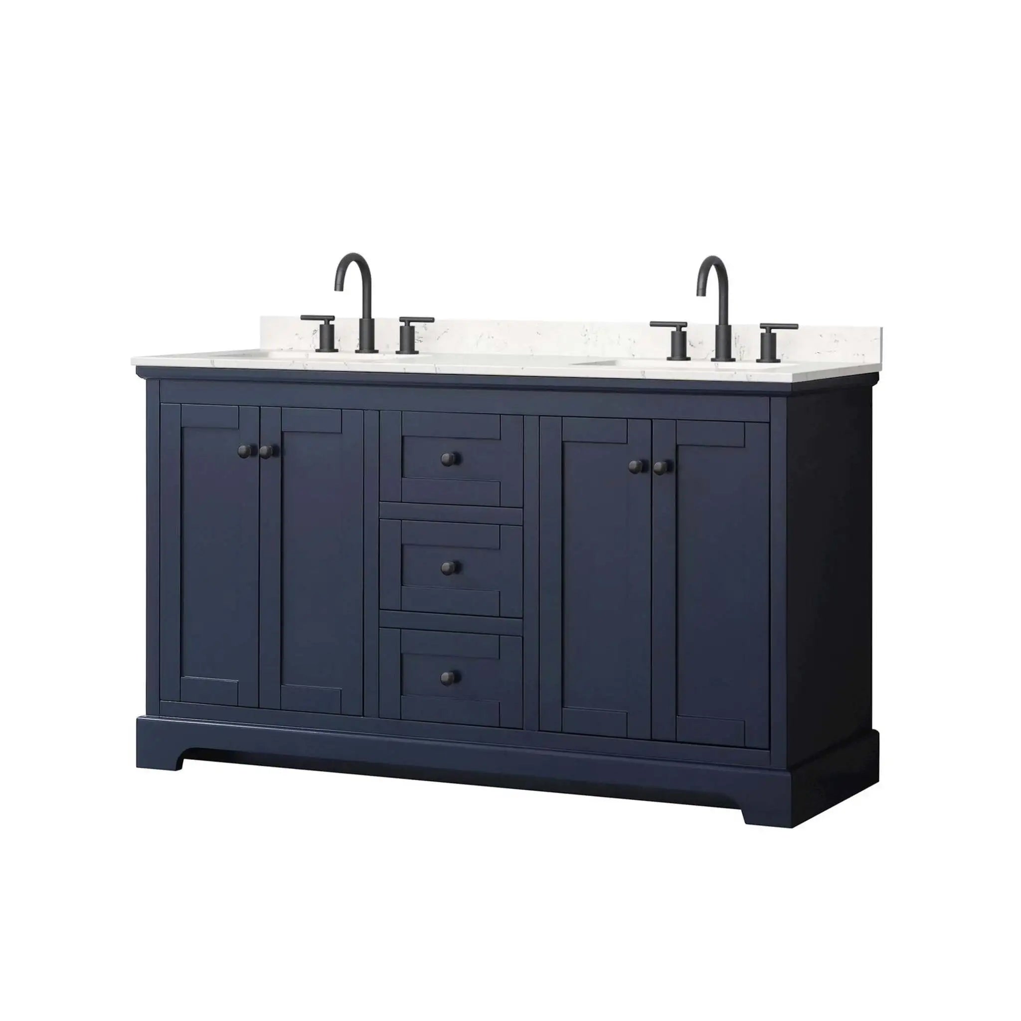 60" Avery Double Bathroom Vanity in Dark Blue with Matte Black Trim by Wyndham