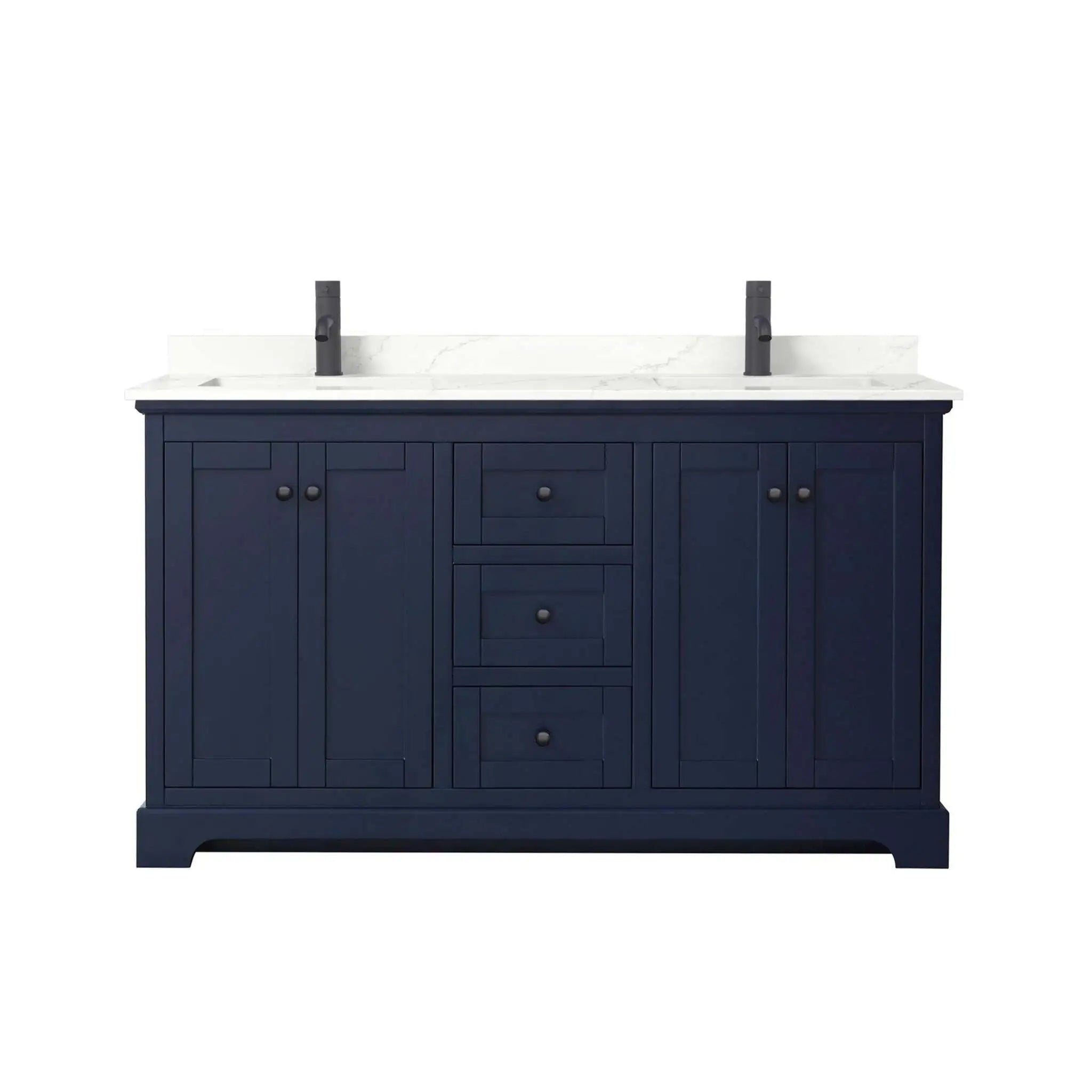 60" Avery Double Bathroom Vanity in Dark Blue with Matte Black Trim by Wyndham