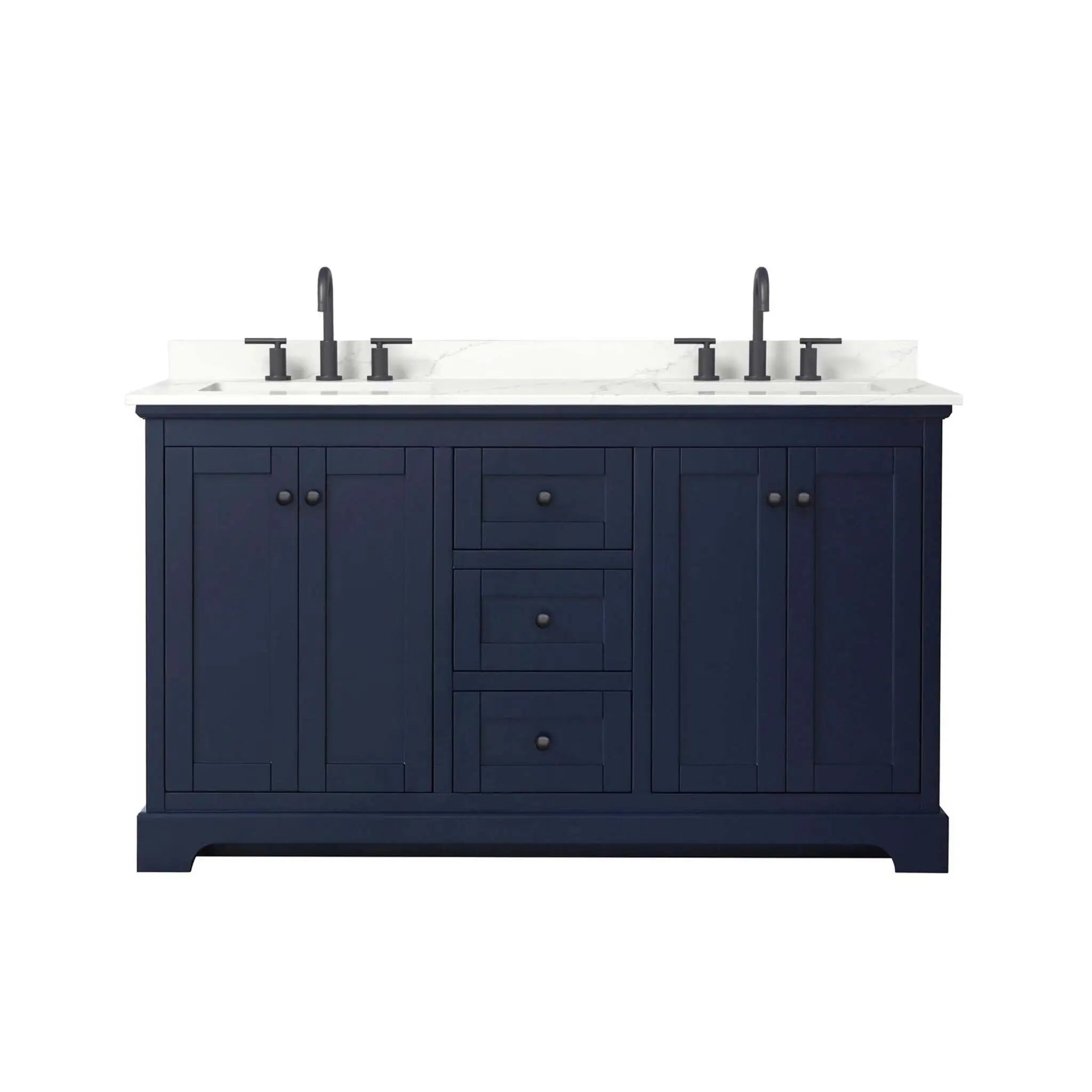 60" Avery Double Bathroom Vanity in Dark Blue with Matte Black Trim by Wyndham