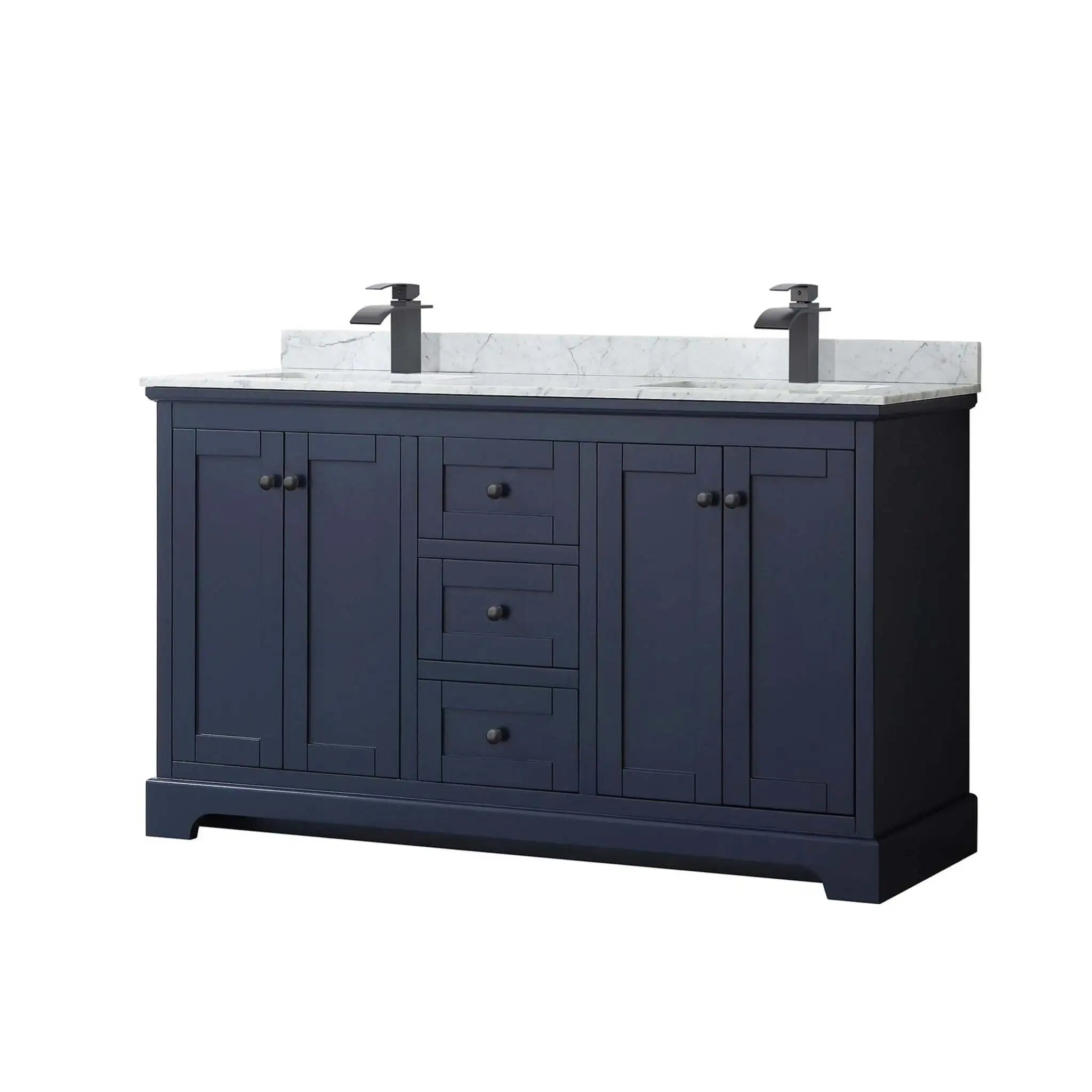 60" Avery Double Bathroom Vanity in Dark Blue with Matte Black Trim by Wyndham