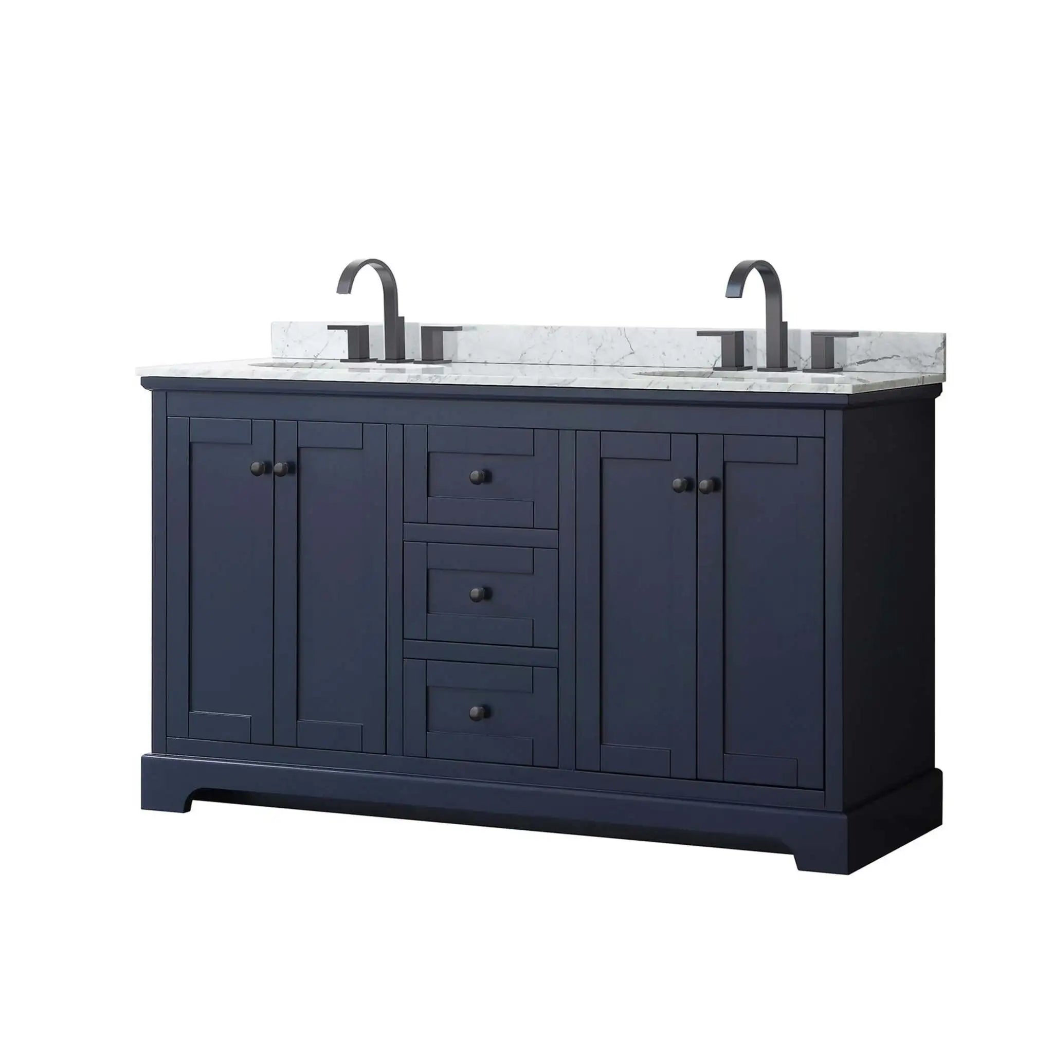 60" Avery Double Bathroom Vanity in Dark Blue with Matte Black Trim by Wyndham