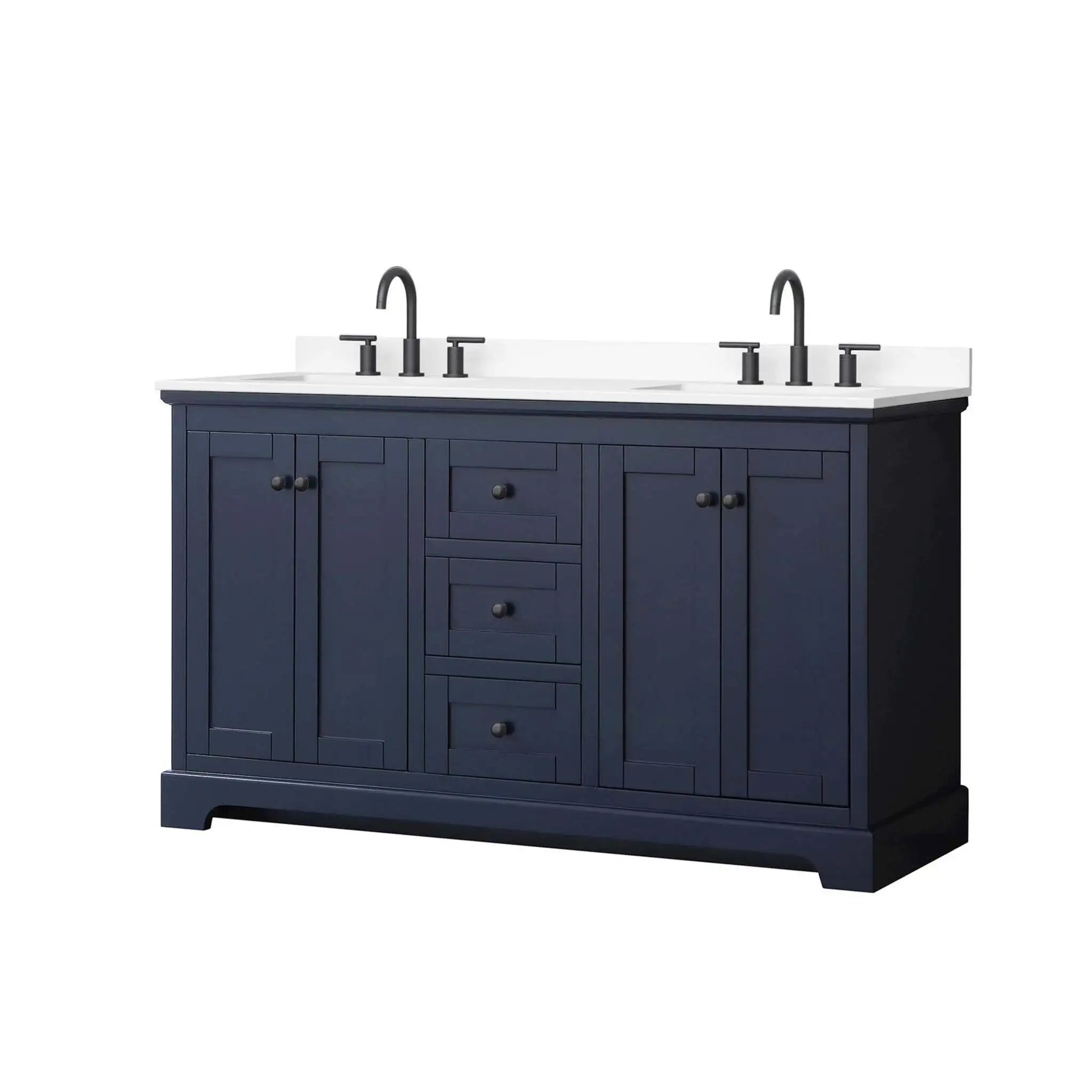 60" Avery Double Bathroom Vanity in Dark Blue with Matte Black Trim by Wyndham