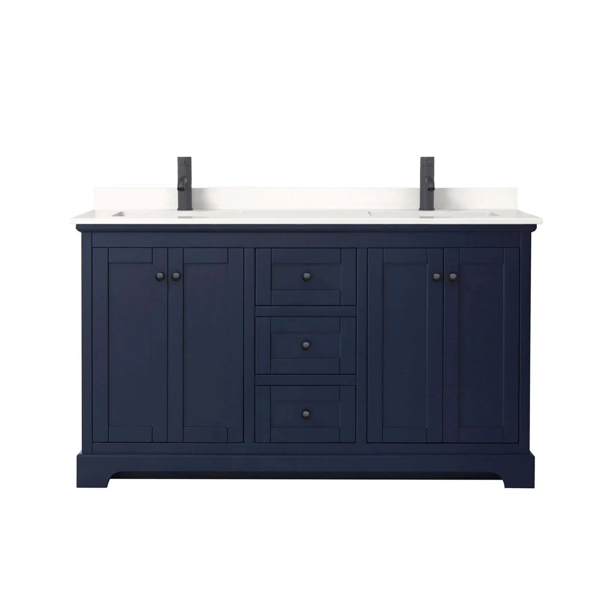 60" Avery Double Bathroom Vanity in Dark Blue with Matte Black Trim by Wyndham