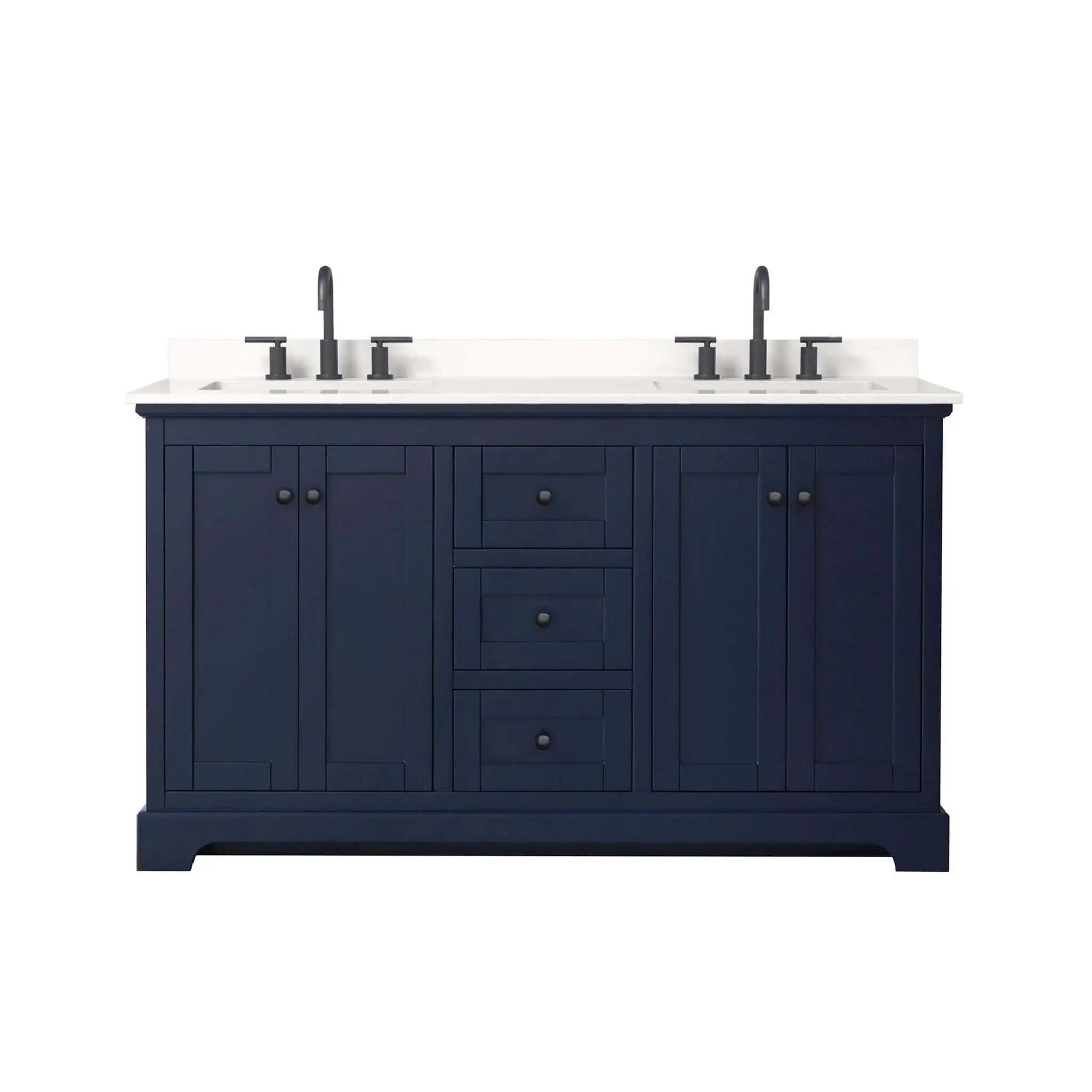 60" Avery Double Bathroom Vanity in Dark Blue with Matte Black Trim by Wyndham