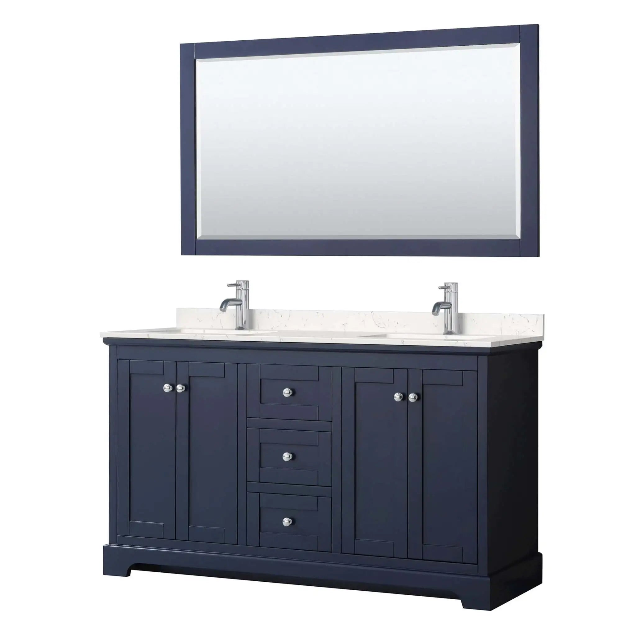 60" Avery Double Bathroom Vanity in Dark Blue with Polished Chrome Trim & 58" Mirror by Wyndham