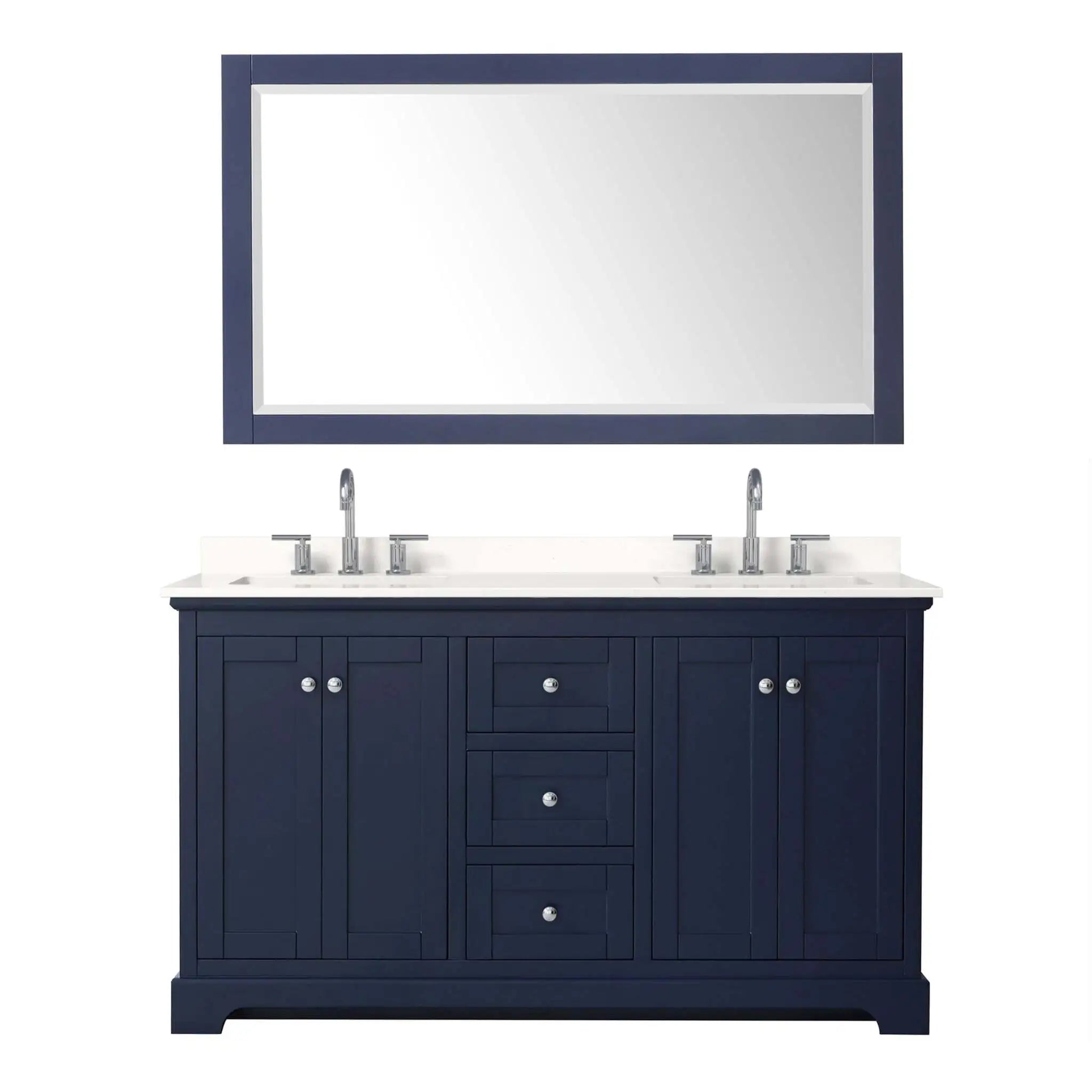 60" Avery Double Bathroom Vanity in Dark Blue with Polished Chrome Trim & 58" Mirror by Wyndham