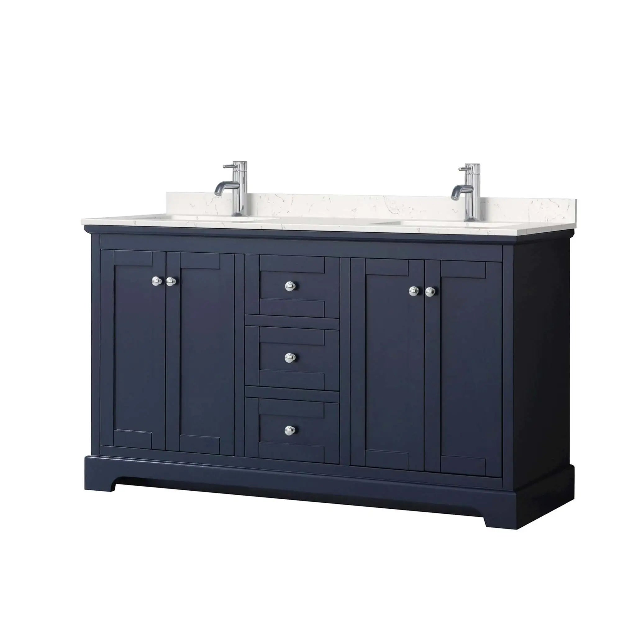 60" Avery Double Bathroom Vanity in Dark Blue with Polished Chrome Trim by Wyndham