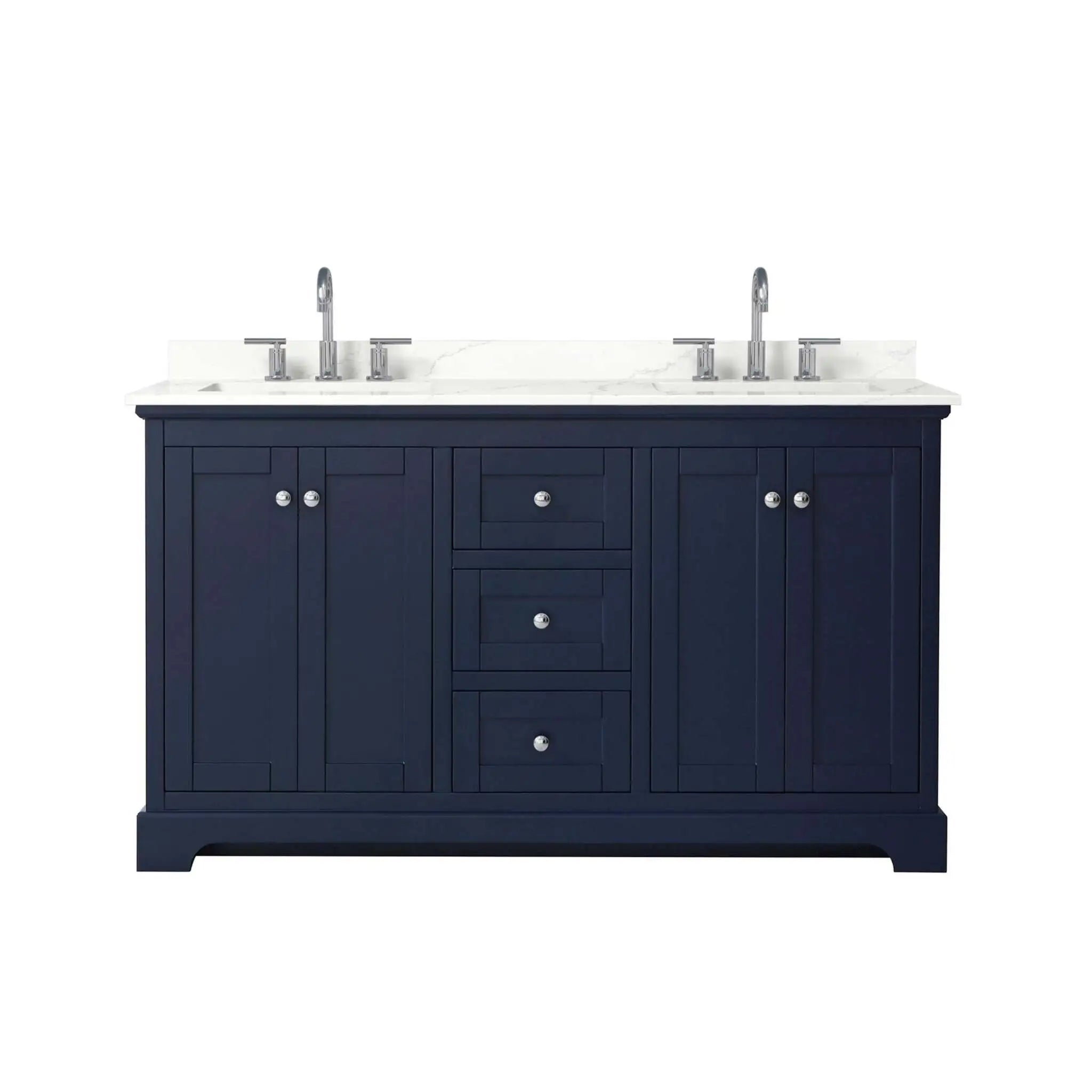 60" Avery Double Bathroom Vanity in Dark Blue with Polished Chrome Trim by Wyndham