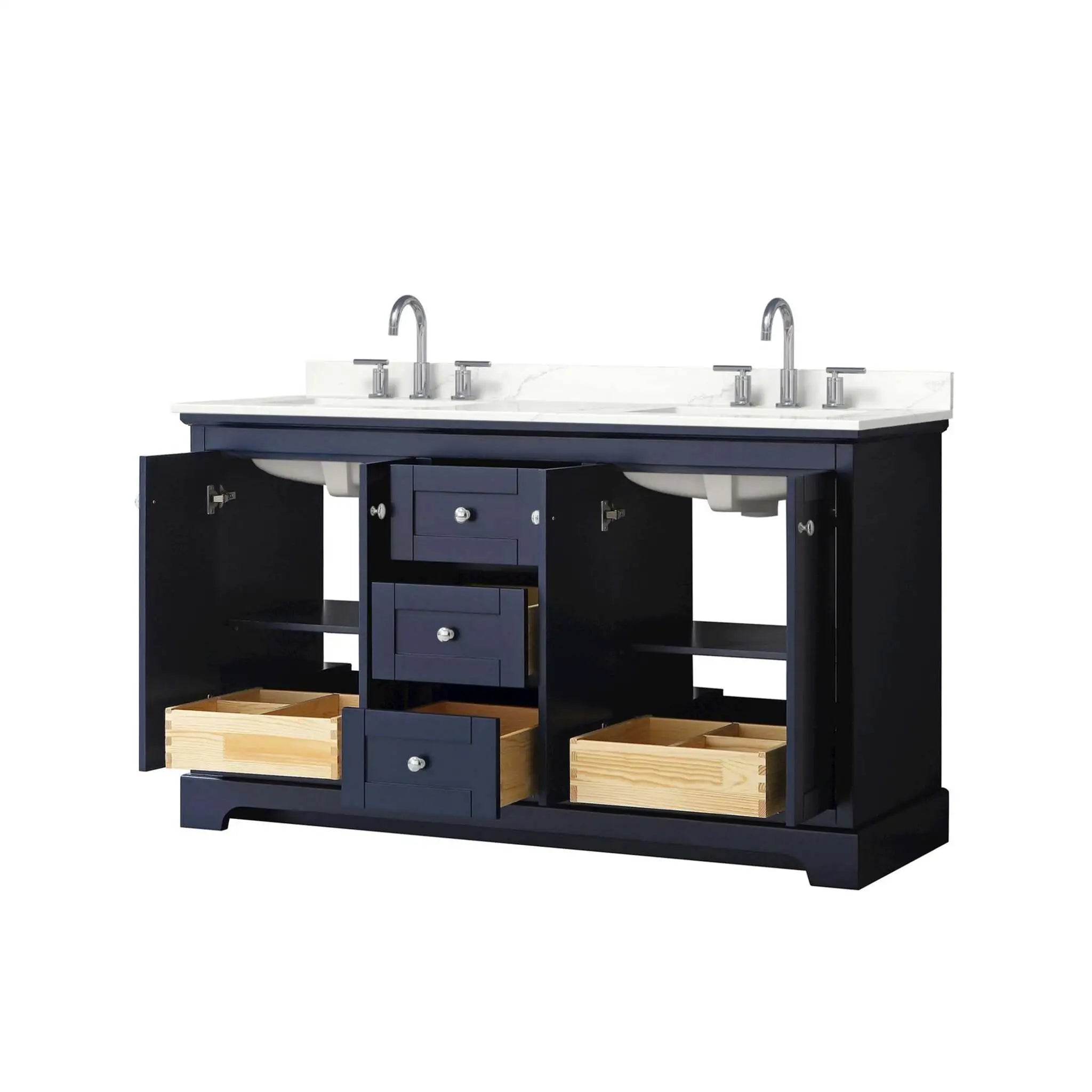 60" Avery Double Bathroom Vanity in Dark Blue with Polished Chrome Trim by Wyndham