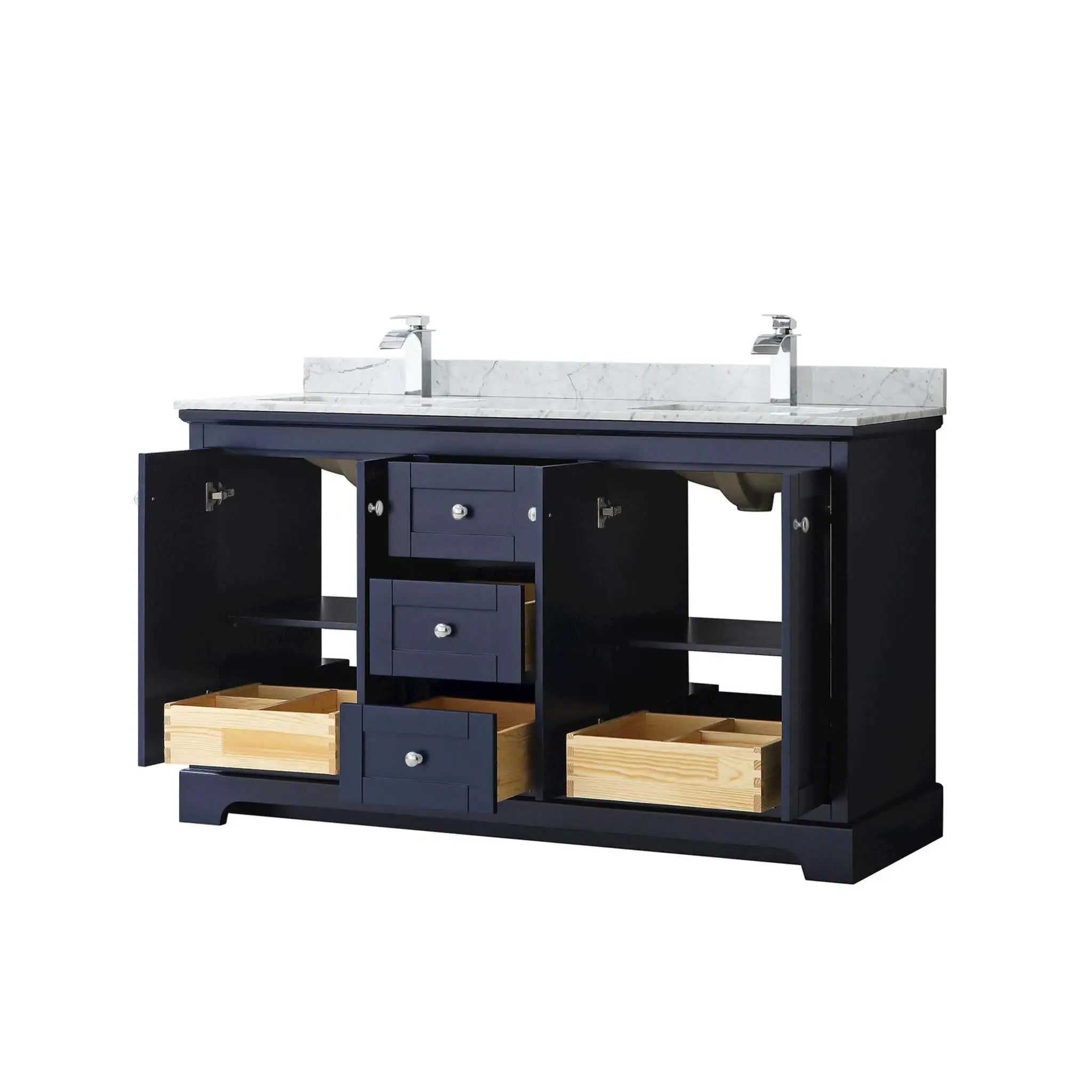 60" Avery Double Bathroom Vanity in Dark Blue with Polished Chrome Trim by Wyndham