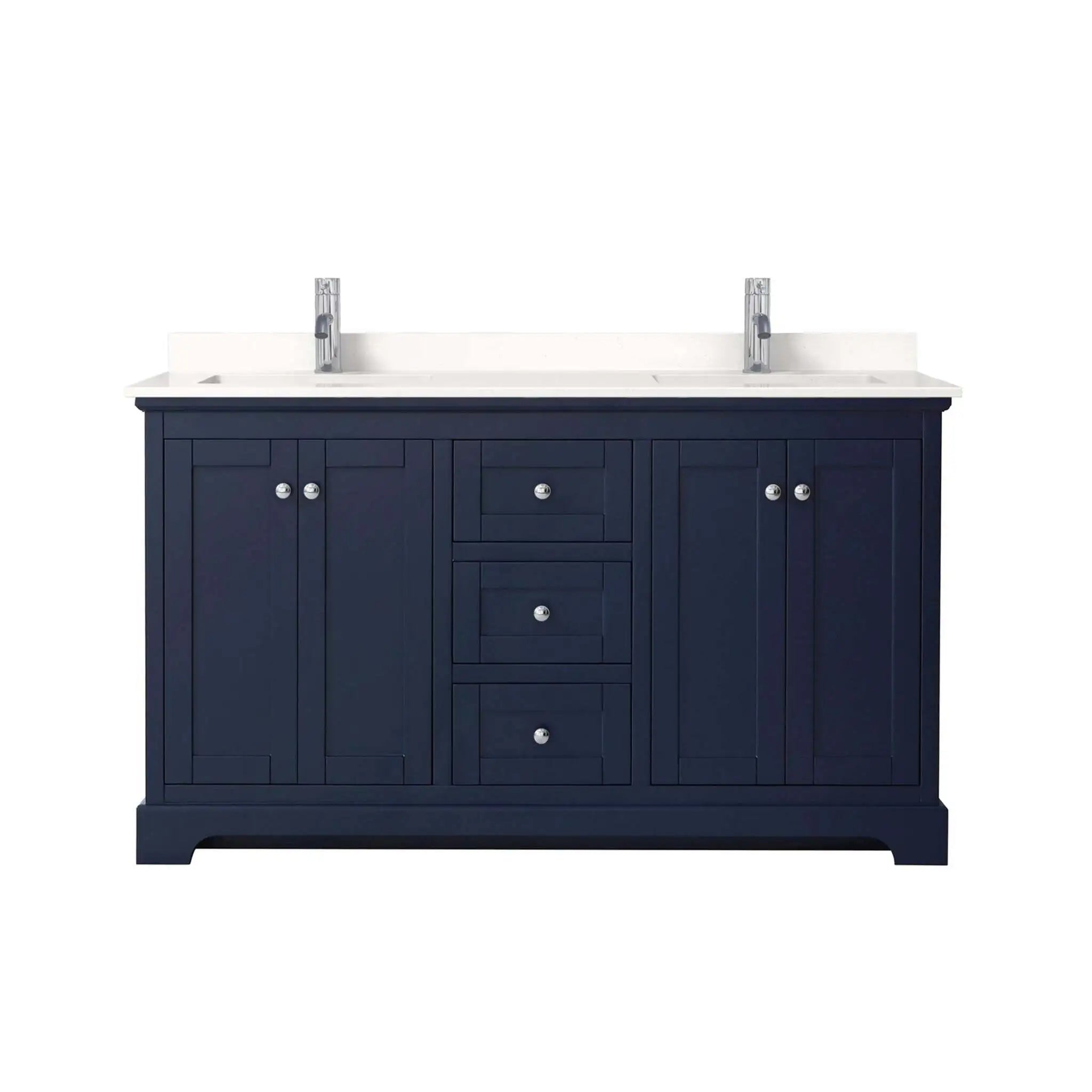 60" Avery Double Bathroom Vanity in Dark Blue with Polished Chrome Trim by Wyndham