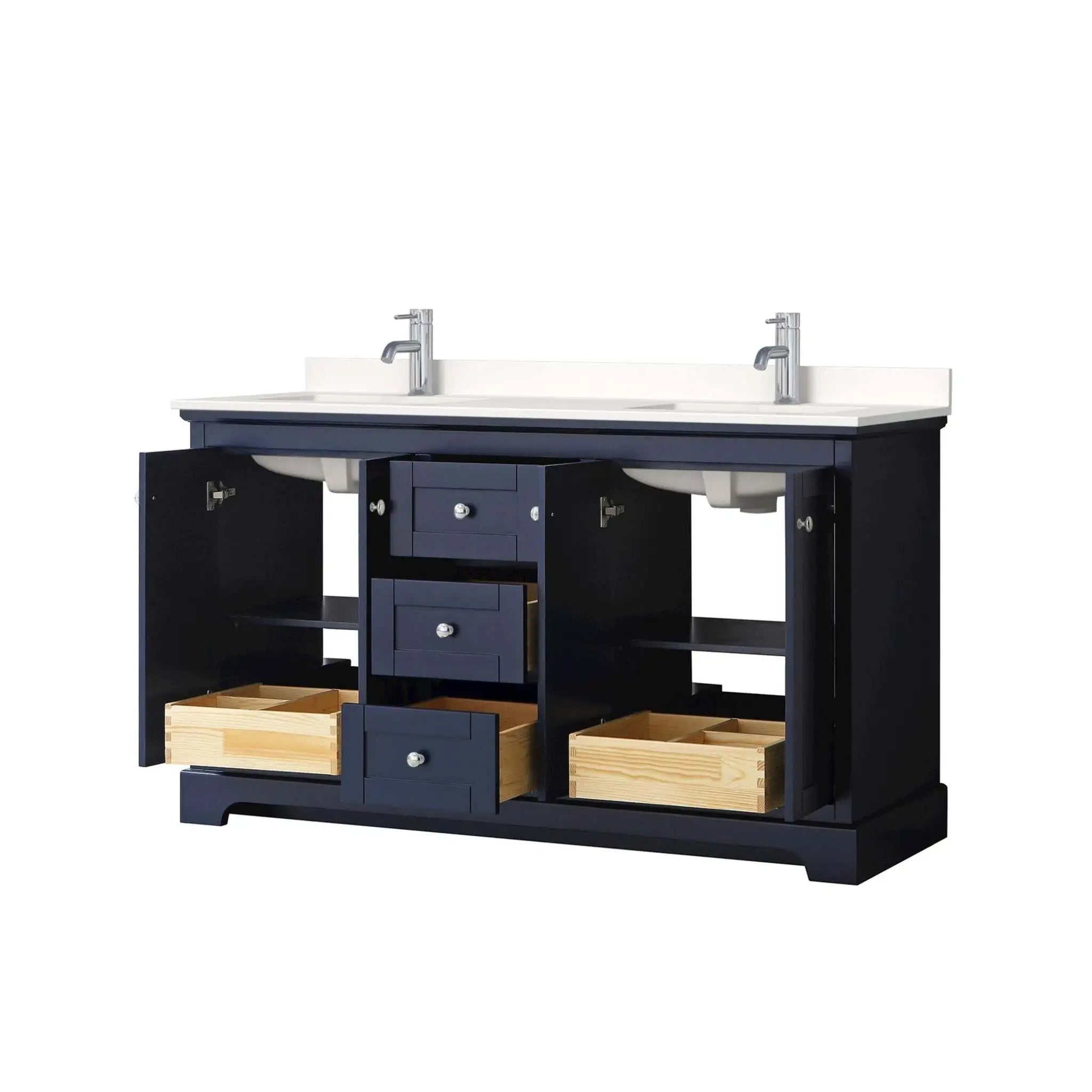 60" Avery Double Bathroom Vanity in Dark Blue with Polished Chrome Trim by Wyndham