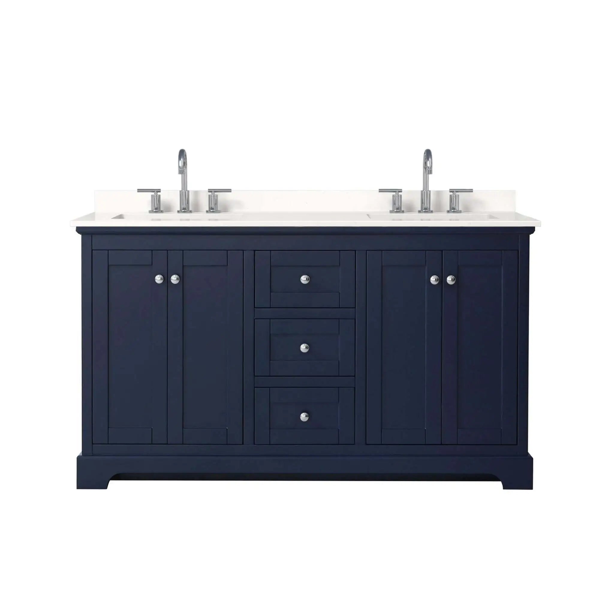 60" Avery Double Bathroom Vanity in Dark Blue with Polished Chrome Trim by Wyndham