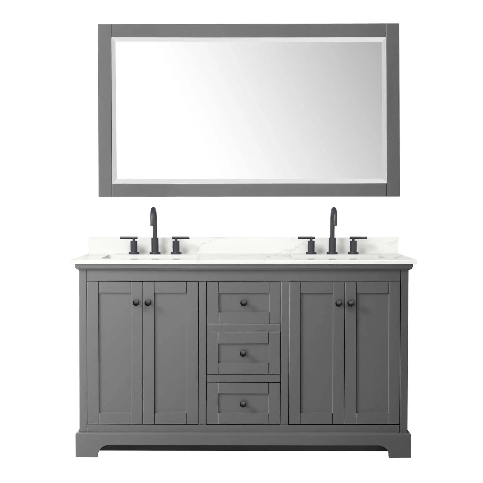 60" Avery Double Bathroom Vanity in Dark Gray with Matte Black Trim & 58" Mirror by Wyndham