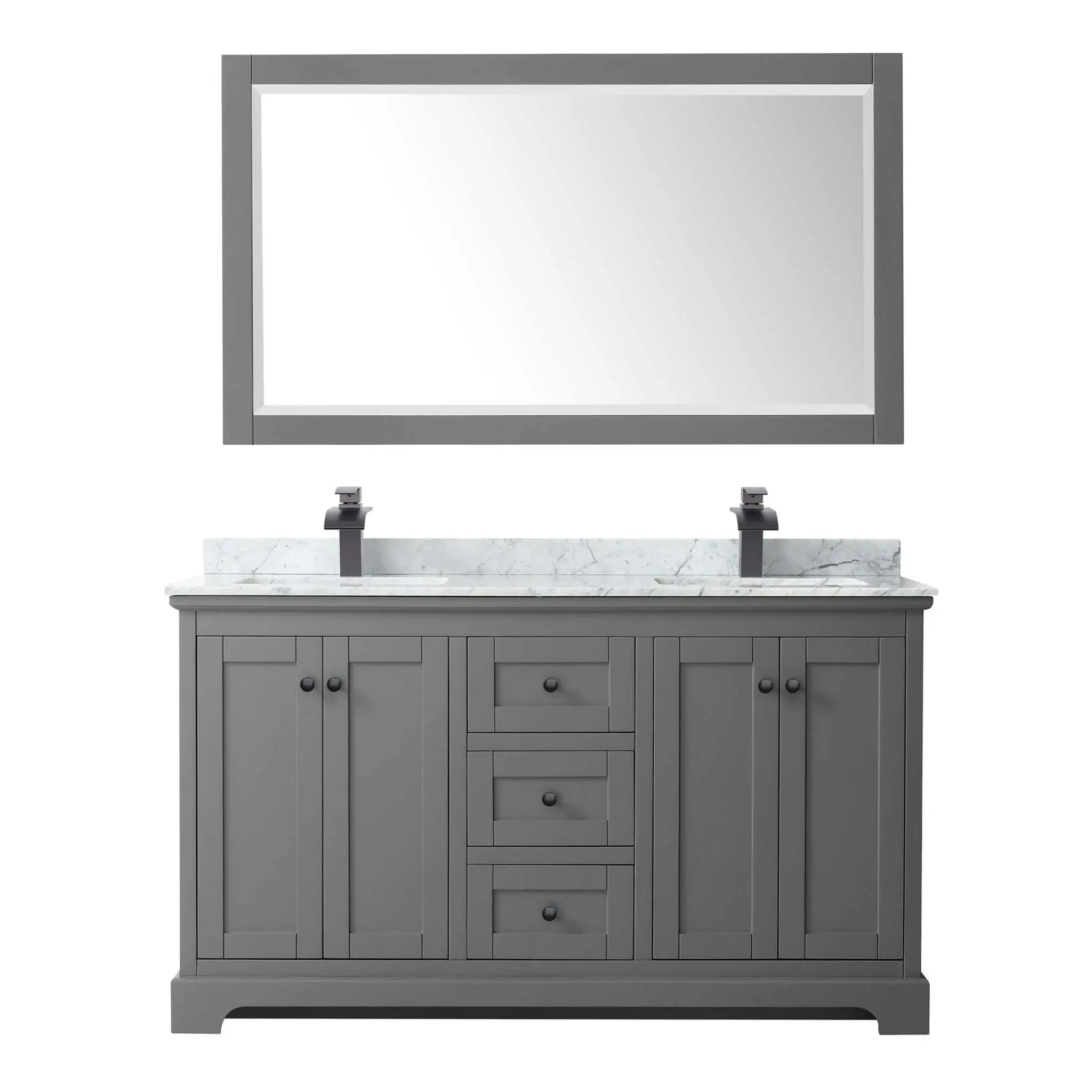 60" Avery Double Bathroom Vanity in Dark Gray with Matte Black Trim & 58" Mirror by Wyndham