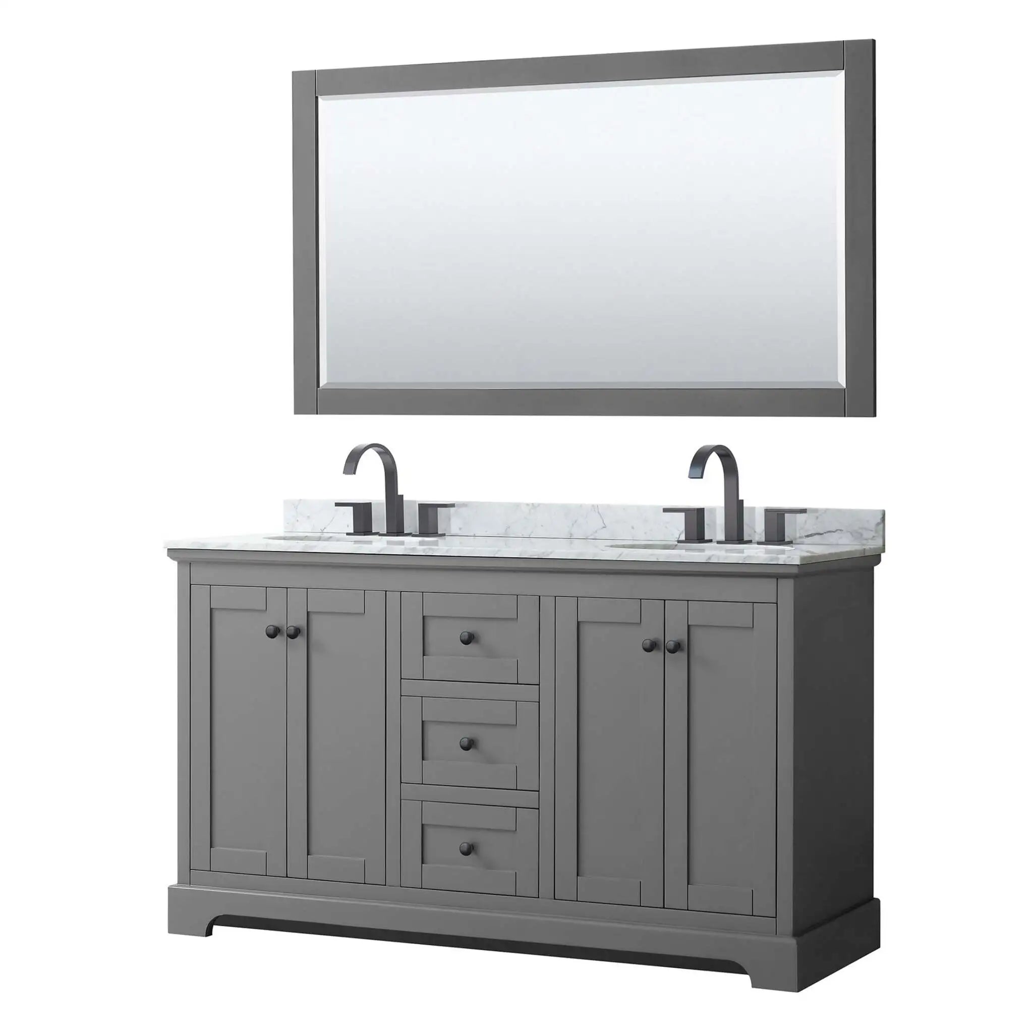 60" Avery Double Bathroom Vanity in Dark Gray with Matte Black Trim & 58" Mirror by Wyndham