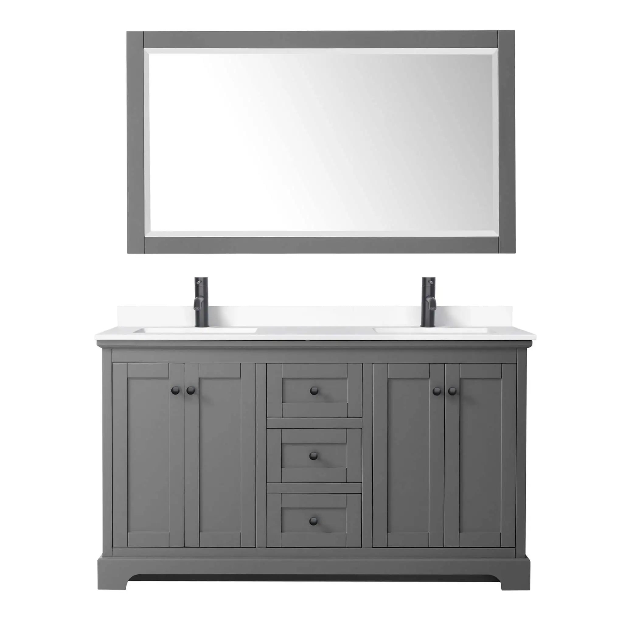 60" Avery Double Bathroom Vanity in Dark Gray with Matte Black Trim & 58" Mirror by Wyndham