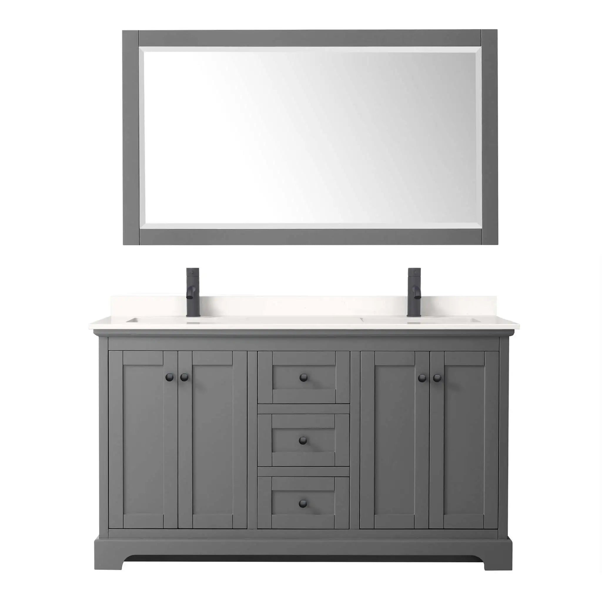 60" Avery Double Bathroom Vanity in Dark Gray with Matte Black Trim & 58" Mirror by Wyndham