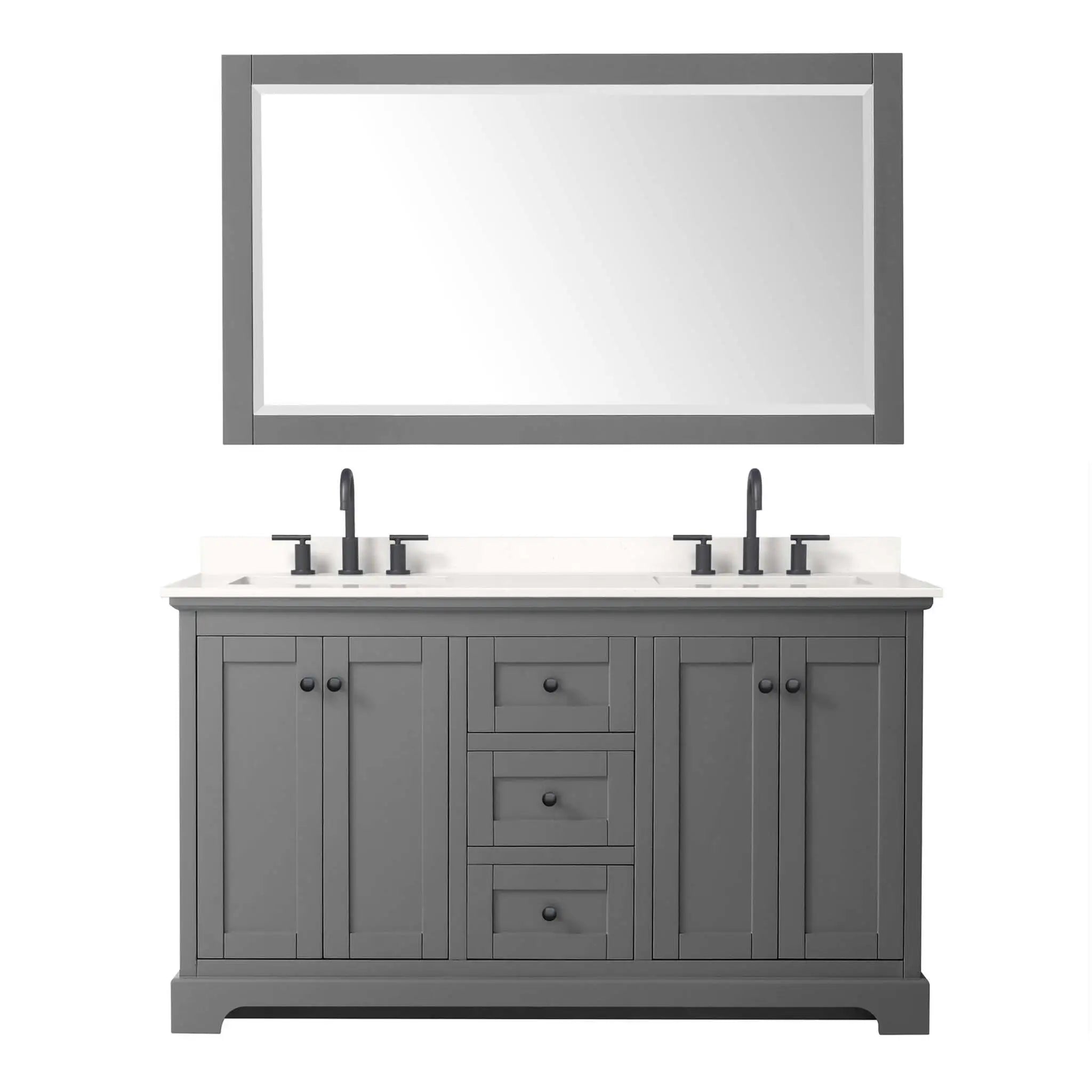 60" Avery Double Bathroom Vanity in Dark Gray with Matte Black Trim & 58" Mirror by Wyndham