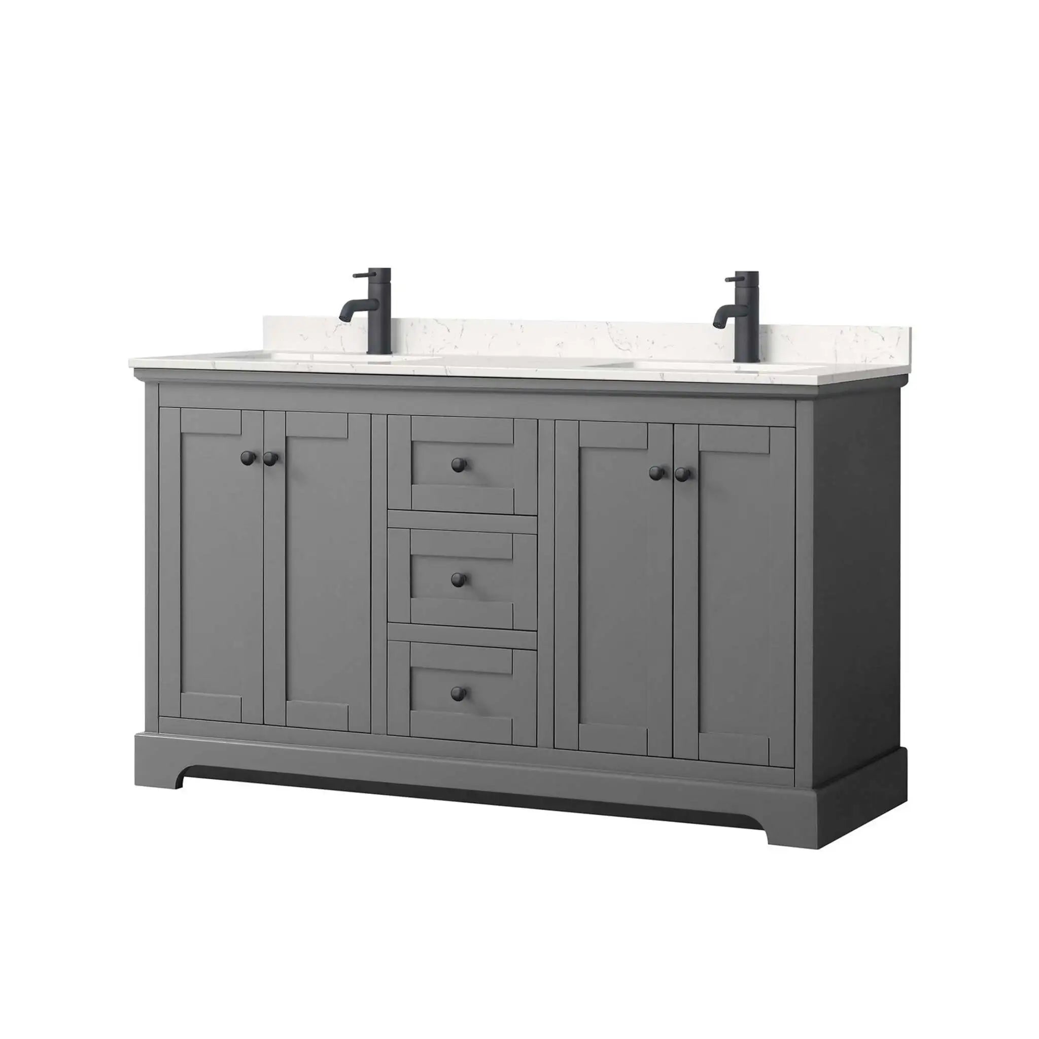 60" Avery Double Bathroom Vanity in Dark Gray with Matte Black Trim by Wyndham