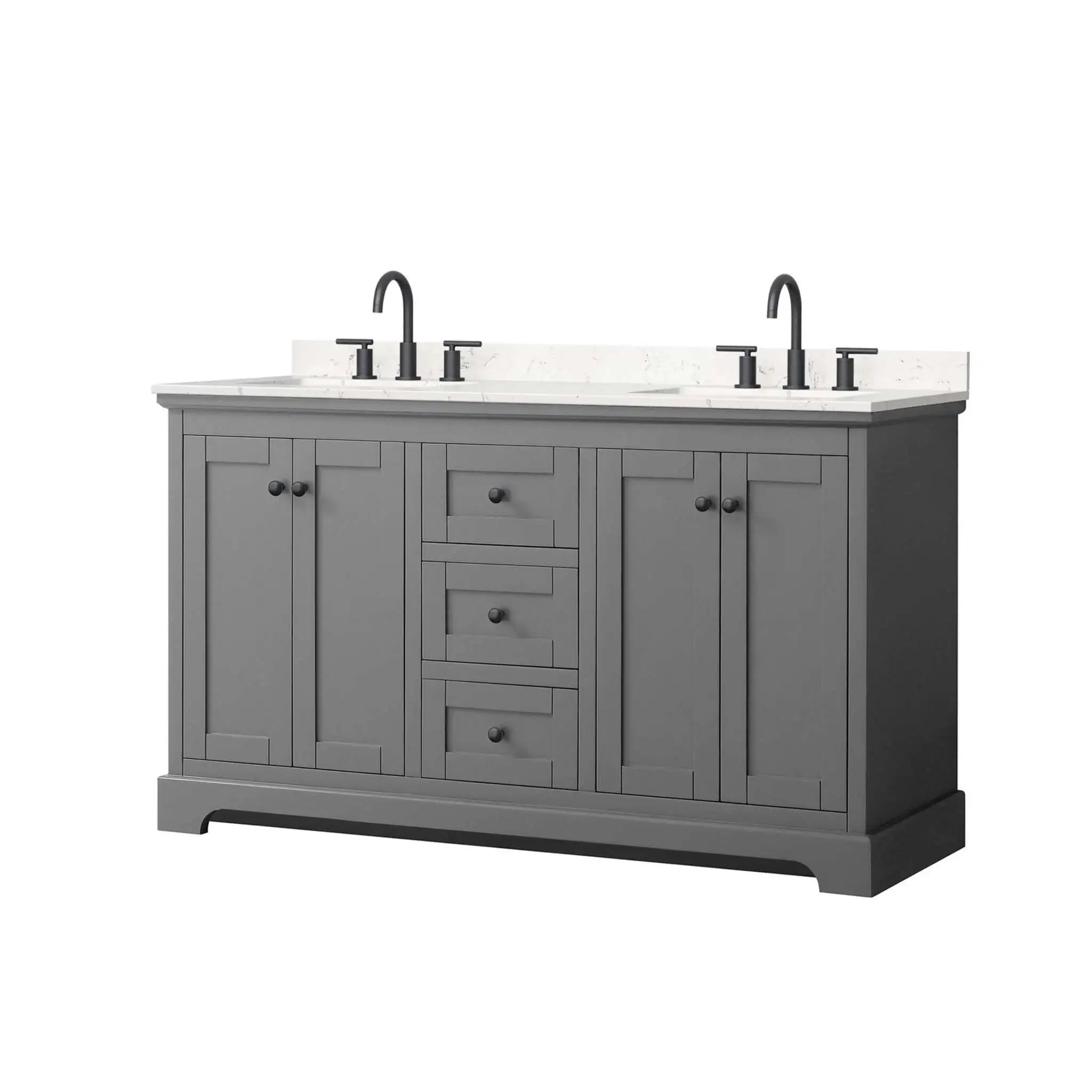 60" Avery Double Bathroom Vanity in Dark Gray with Matte Black Trim by Wyndham