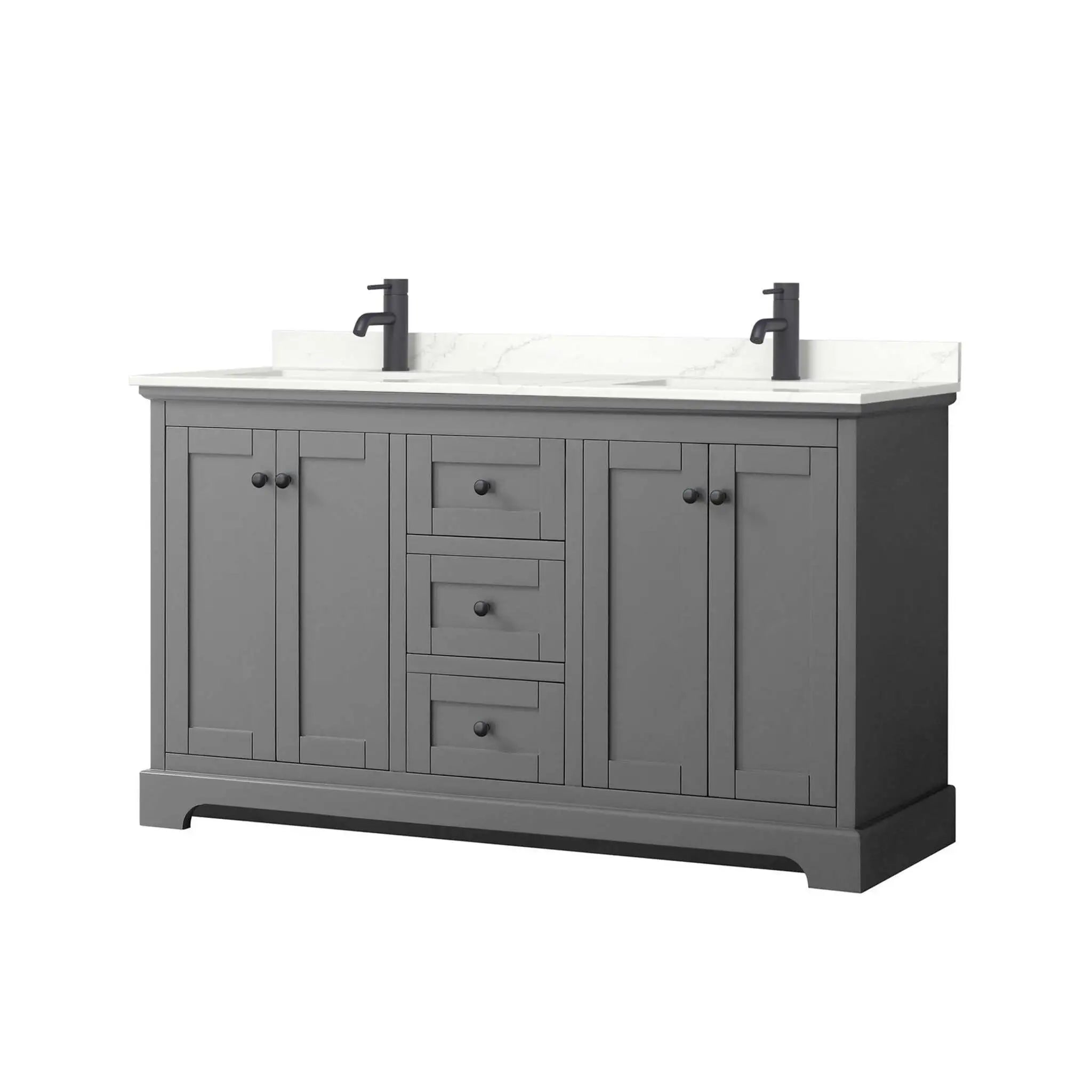 60" Avery Double Bathroom Vanity in Dark Gray with Matte Black Trim by Wyndham