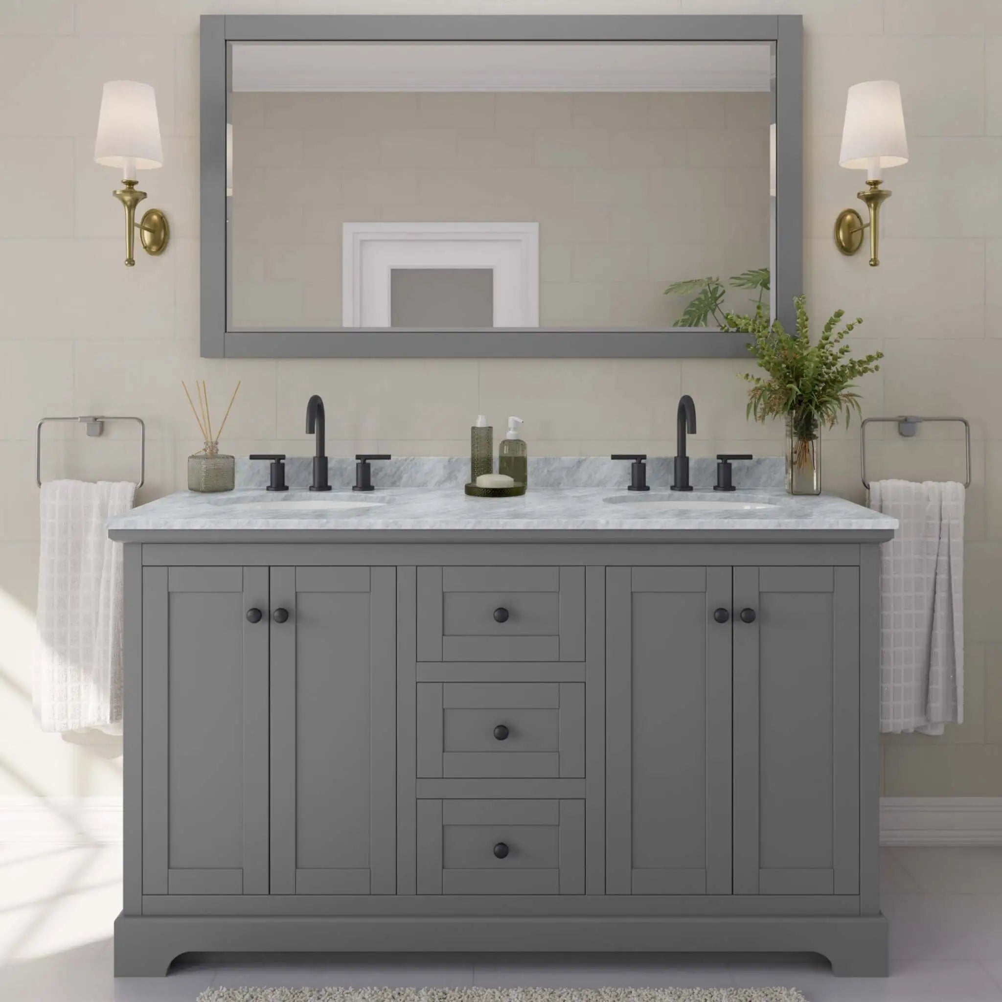 60" Avery Double Bathroom Vanity in Dark Gray with Matte Black Trim by Wyndham