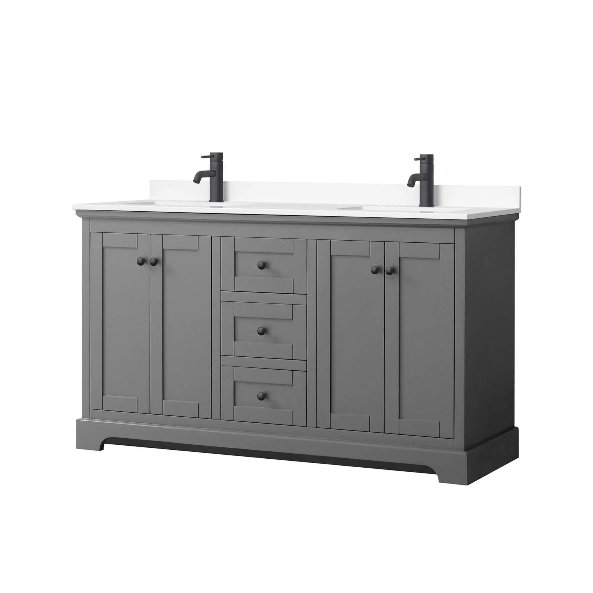 60" Avery Double Bathroom Vanity in Dark Gray with Matte Black Trim by Wyndham