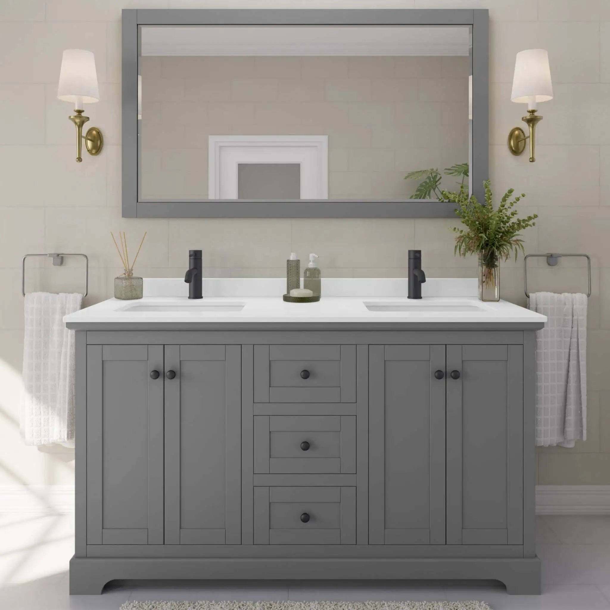 60" Avery Double Bathroom Vanity in Dark Gray with Matte Black Trim by Wyndham