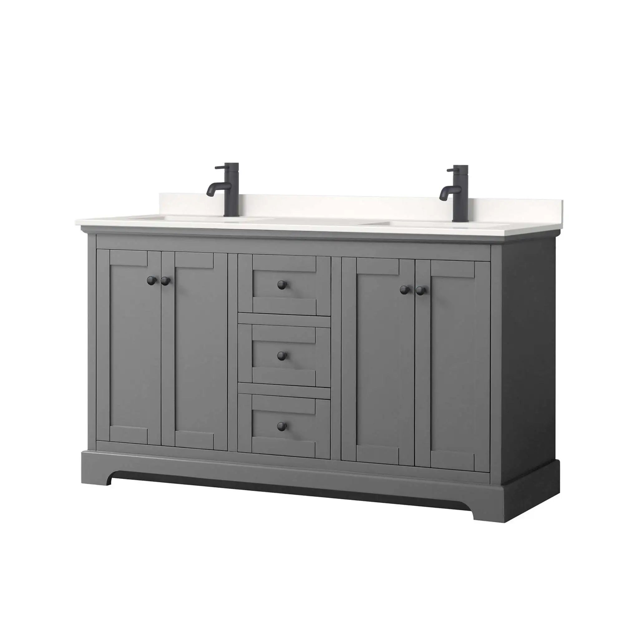 60" Avery Double Bathroom Vanity in Dark Gray with Matte Black Trim by Wyndham