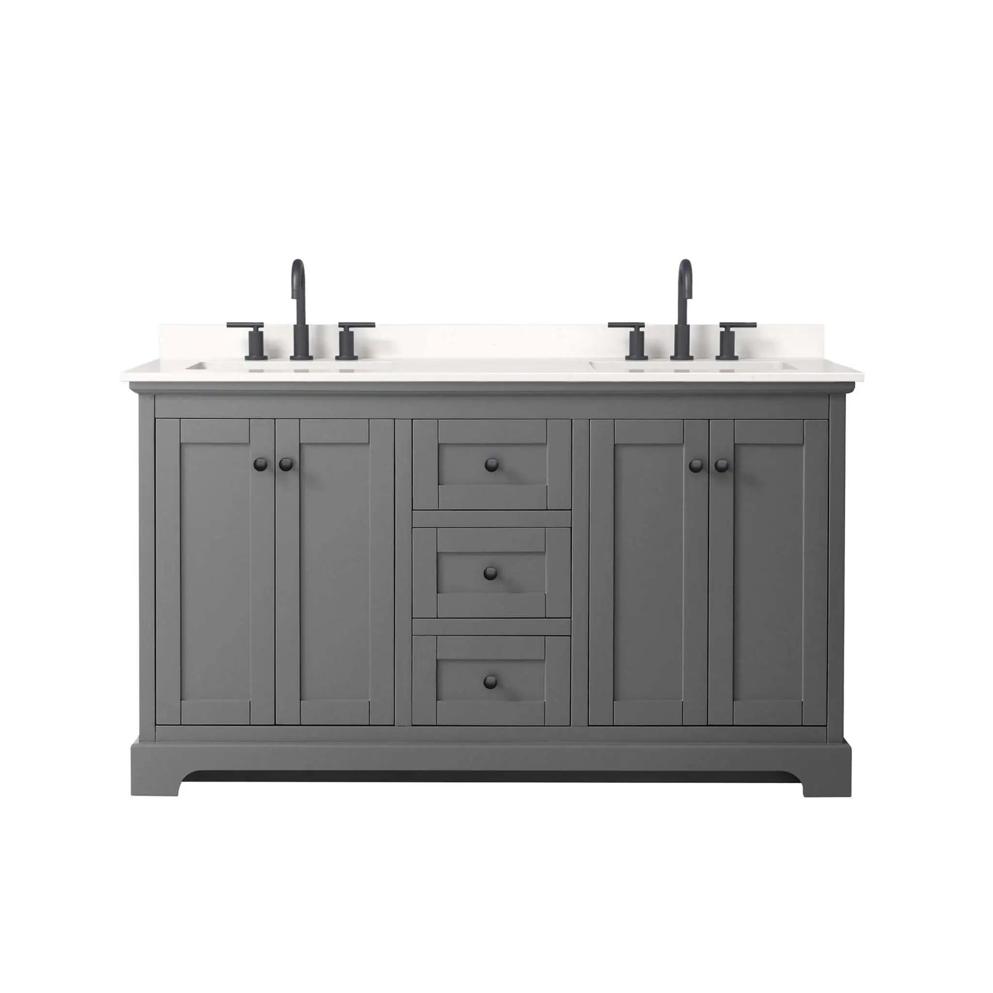 60" Avery Double Bathroom Vanity in Dark Gray with Matte Black Trim by Wyndham