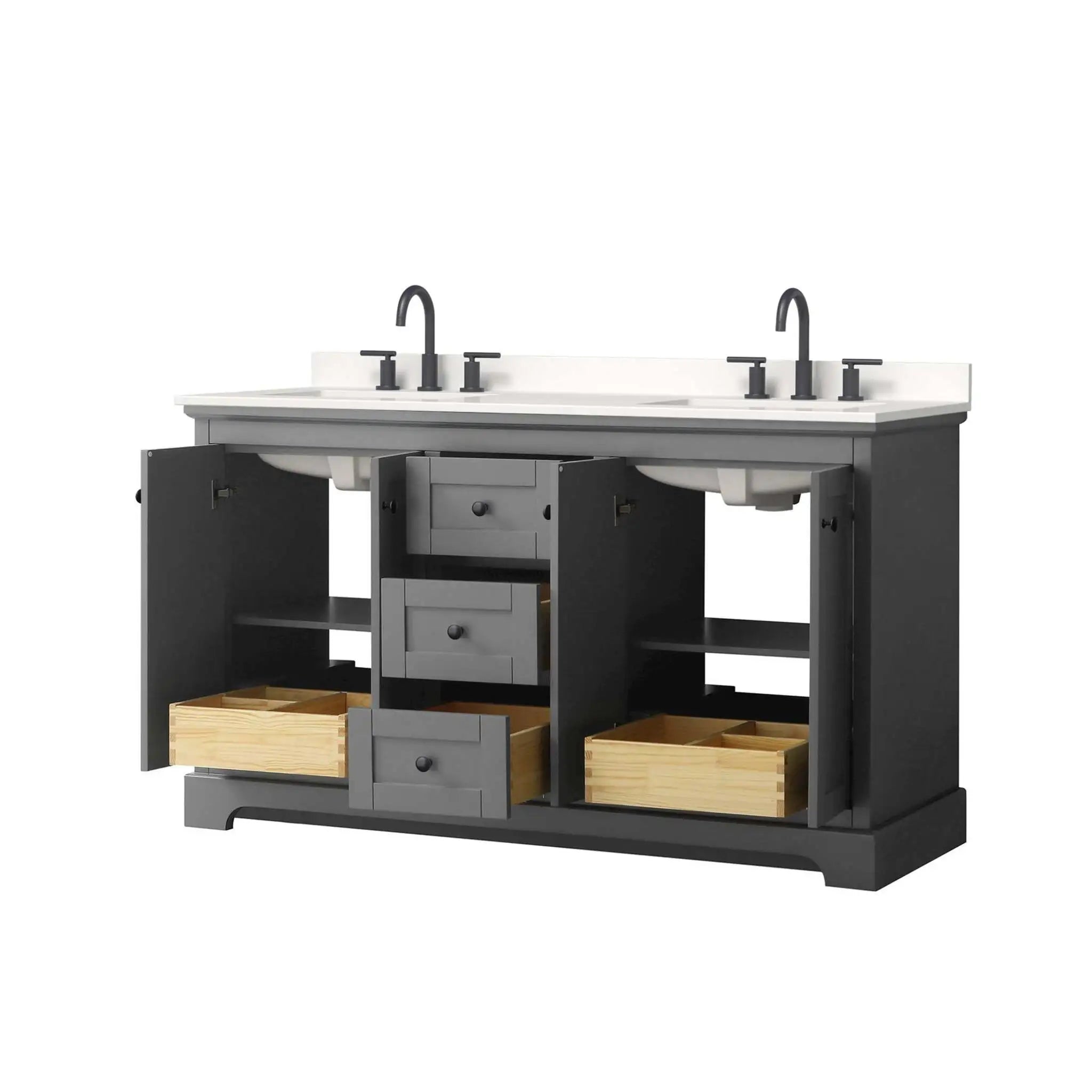 60" Avery Double Bathroom Vanity in Dark Gray with Matte Black Trim by Wyndham