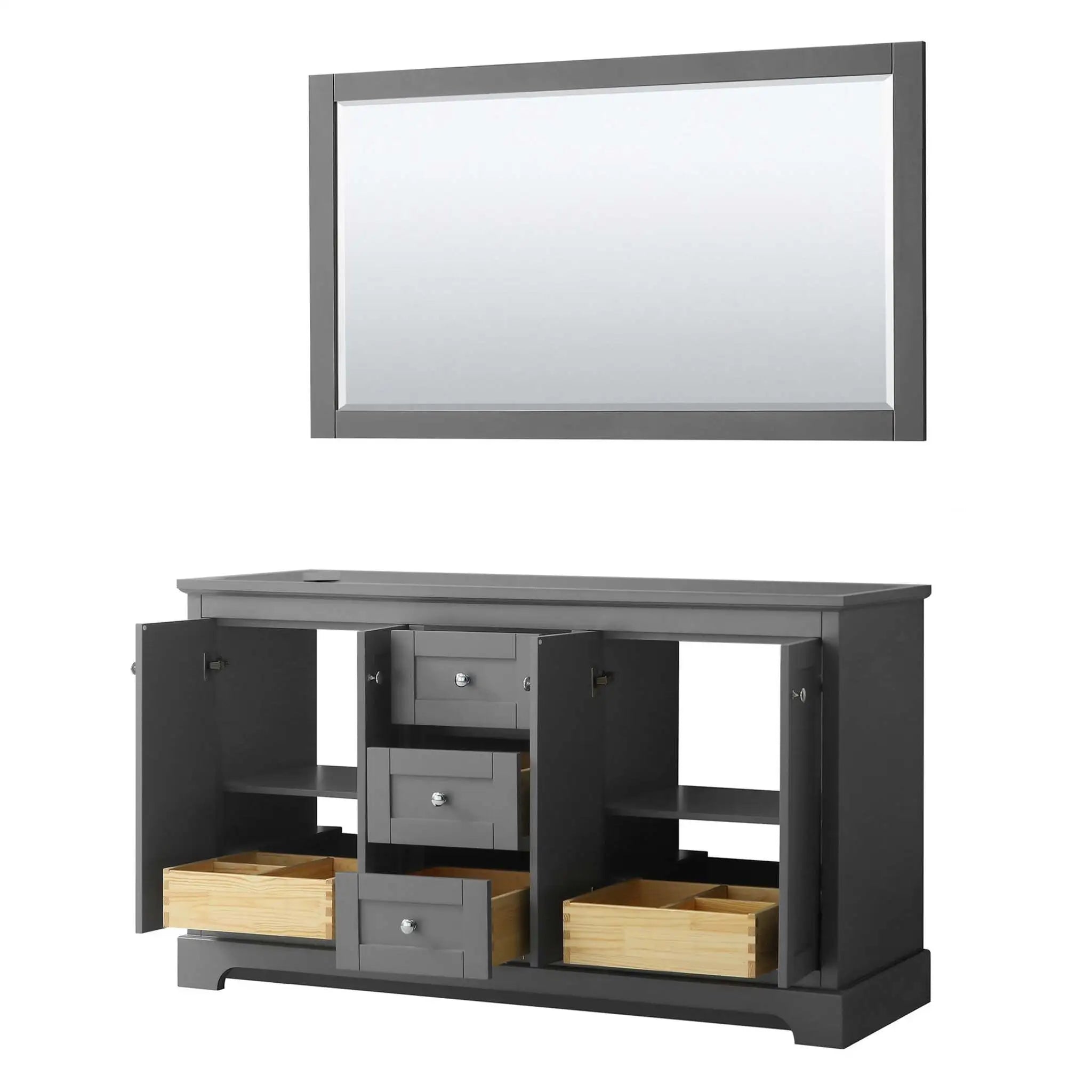 60" Avery Double Bathroom Vanity in Dark Gray with Polished Chrome Trim & 58" Mirror by Wyndham