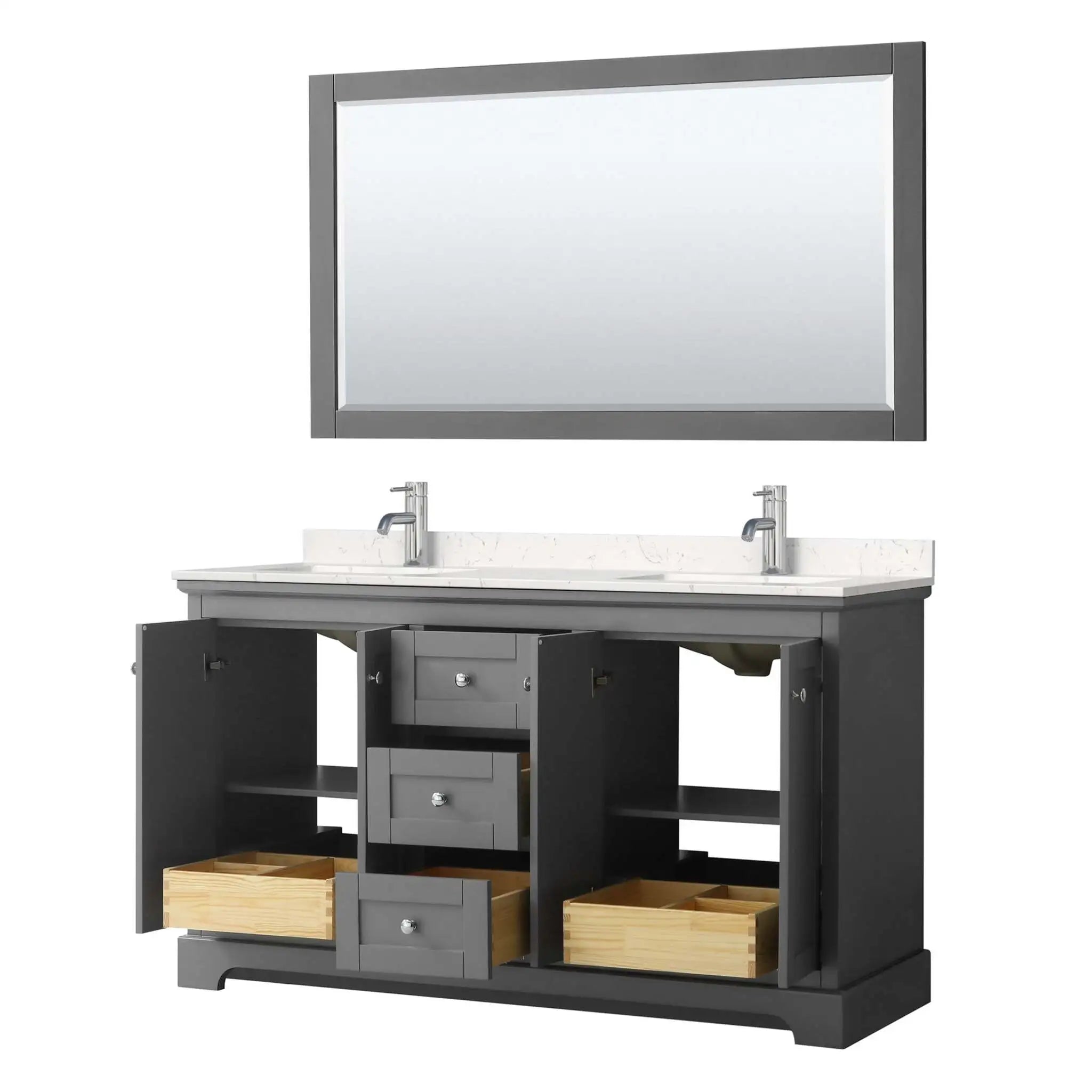 60" Avery Double Bathroom Vanity in Dark Gray with Polished Chrome Trim & 58" Mirror by Wyndham