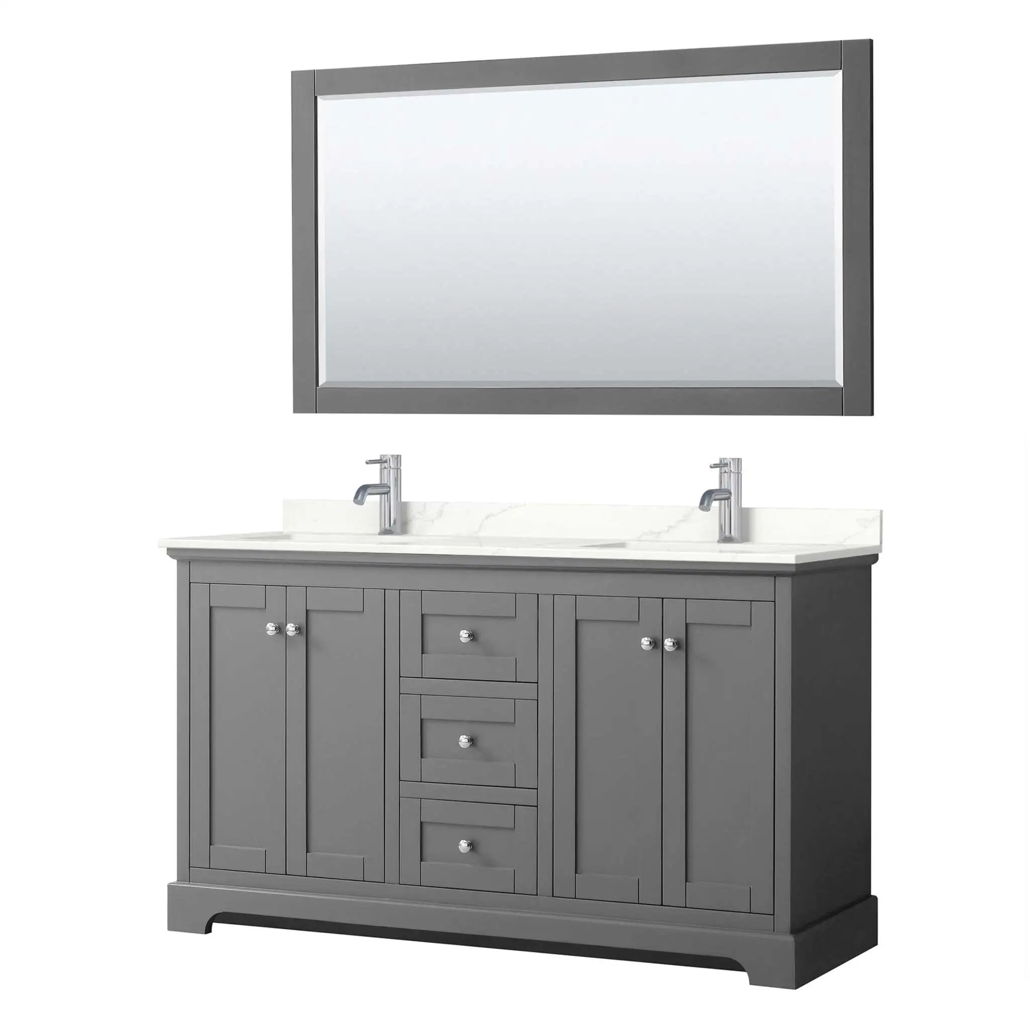60" Avery Double Bathroom Vanity in Dark Gray with Polished Chrome Trim & 58" Mirror by Wyndham