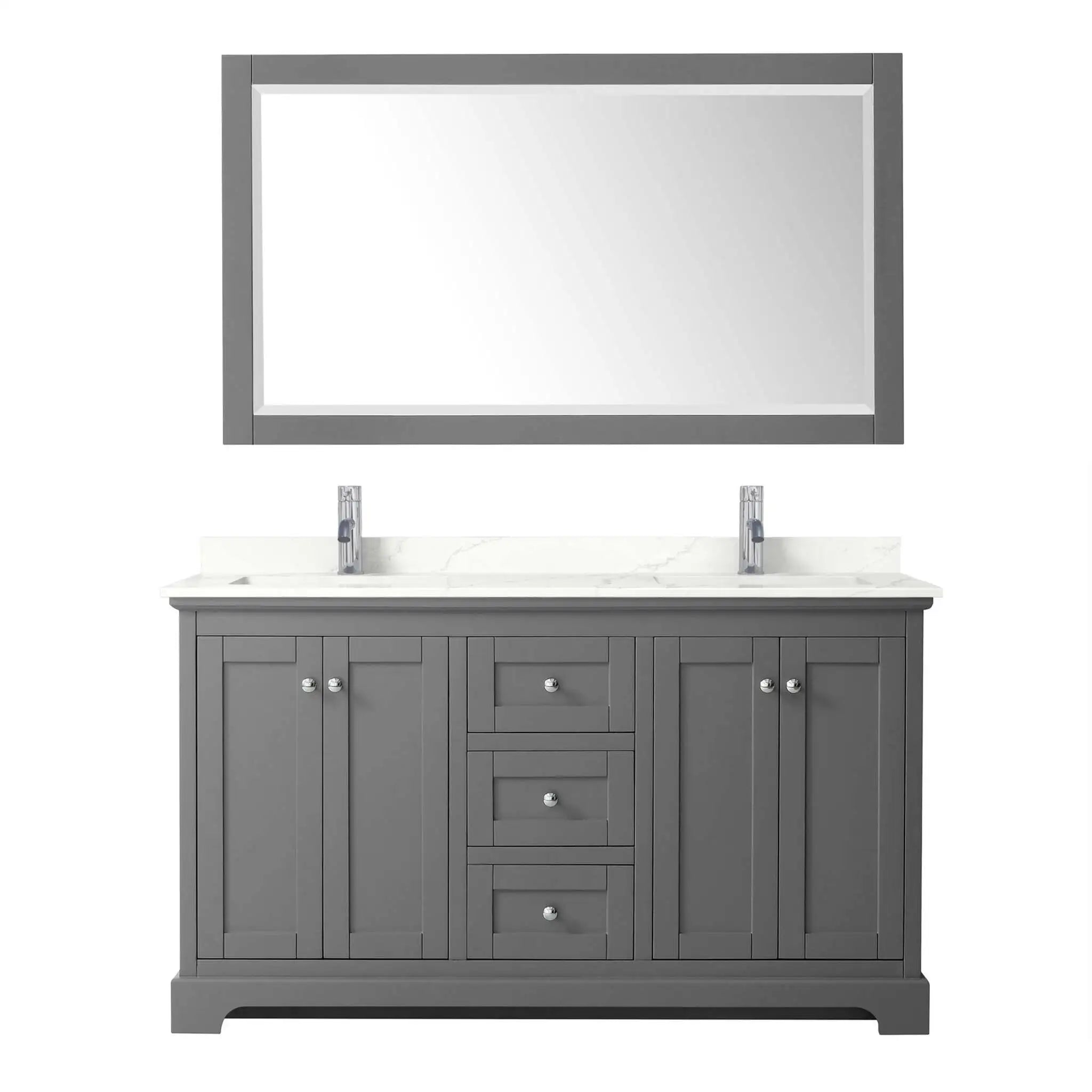 60" Avery Double Bathroom Vanity in Dark Gray with Polished Chrome Trim & 58" Mirror by Wyndham