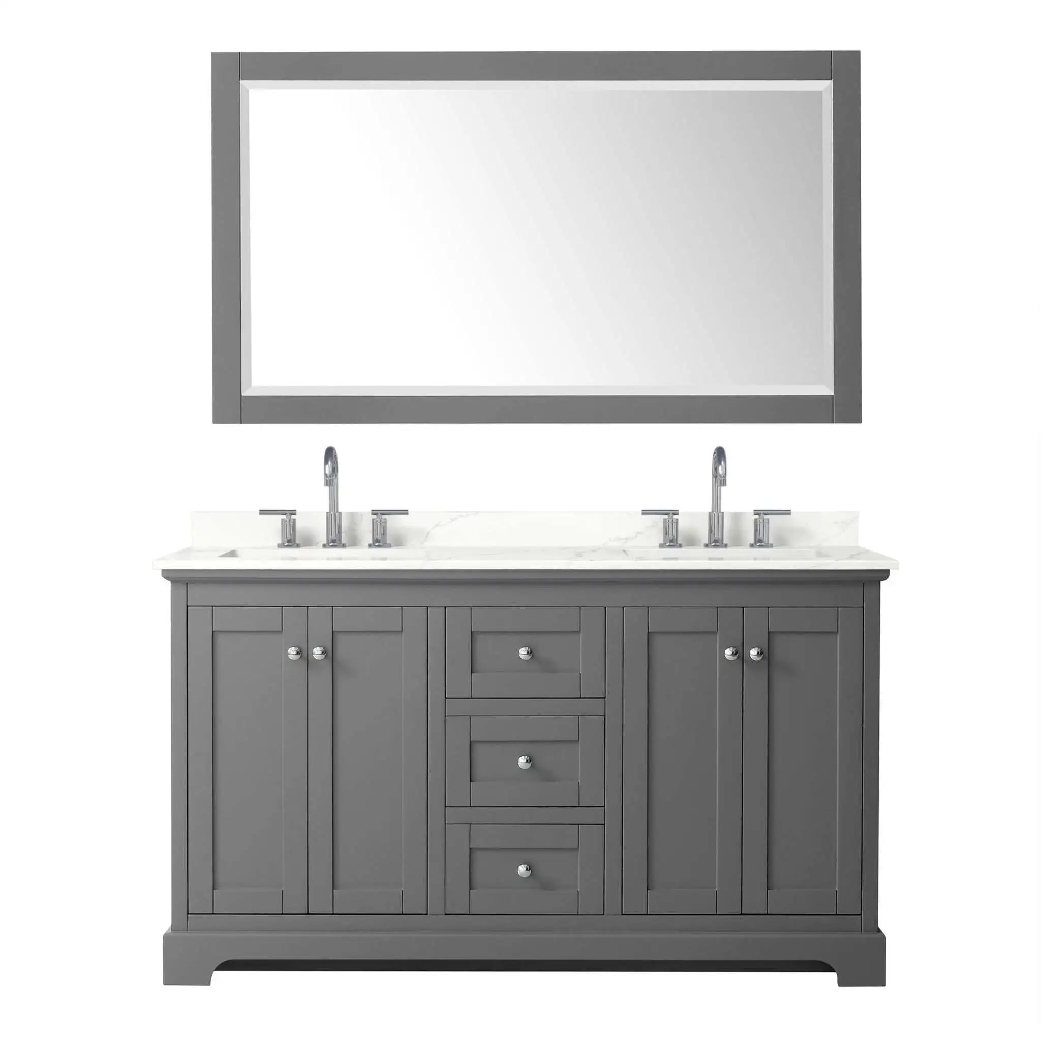 60" Avery Double Bathroom Vanity in Dark Gray with Polished Chrome Trim & 58" Mirror by Wyndham