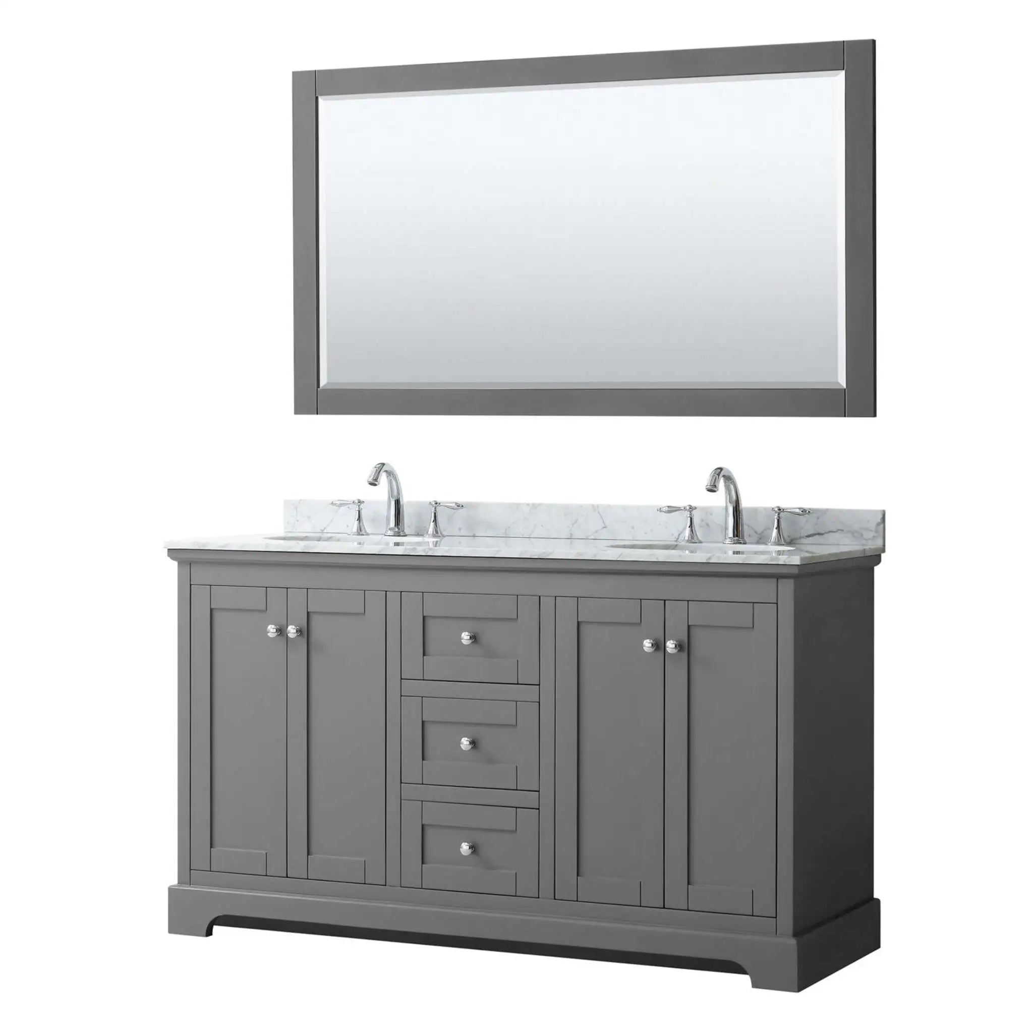 60" Avery Double Bathroom Vanity in Dark Gray with Polished Chrome Trim & 58" Mirror by Wyndham