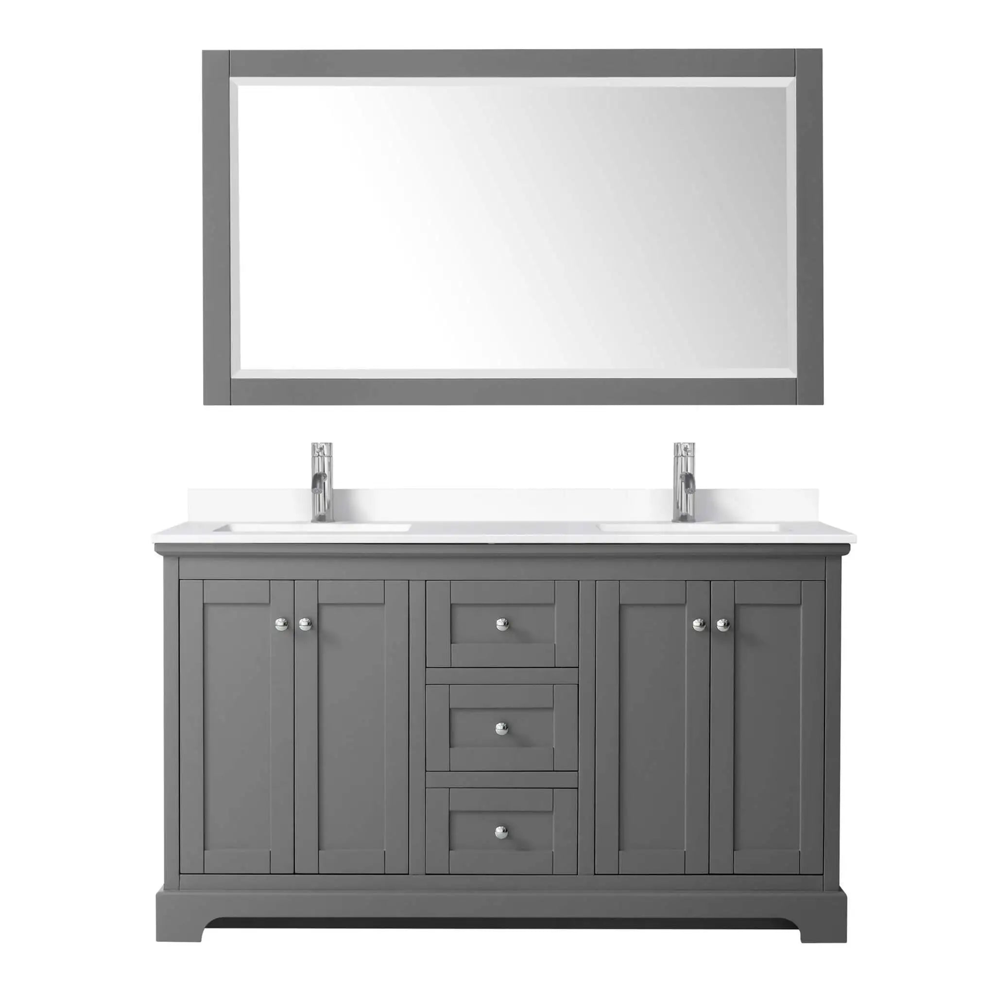 60" Avery Double Bathroom Vanity in Dark Gray with Polished Chrome Trim & 58" Mirror by Wyndham