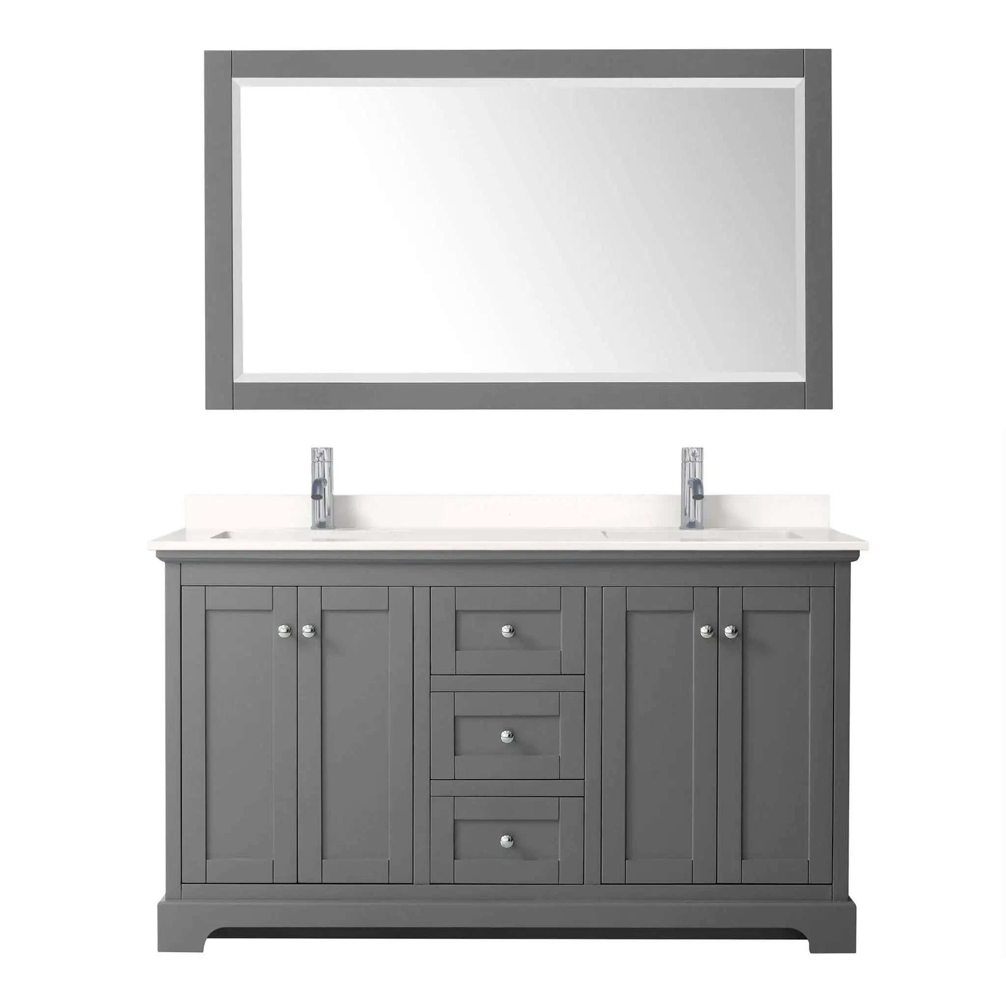 60" Avery Double Bathroom Vanity in Dark Gray with Polished Chrome Trim & 58" Mirror by Wyndham
