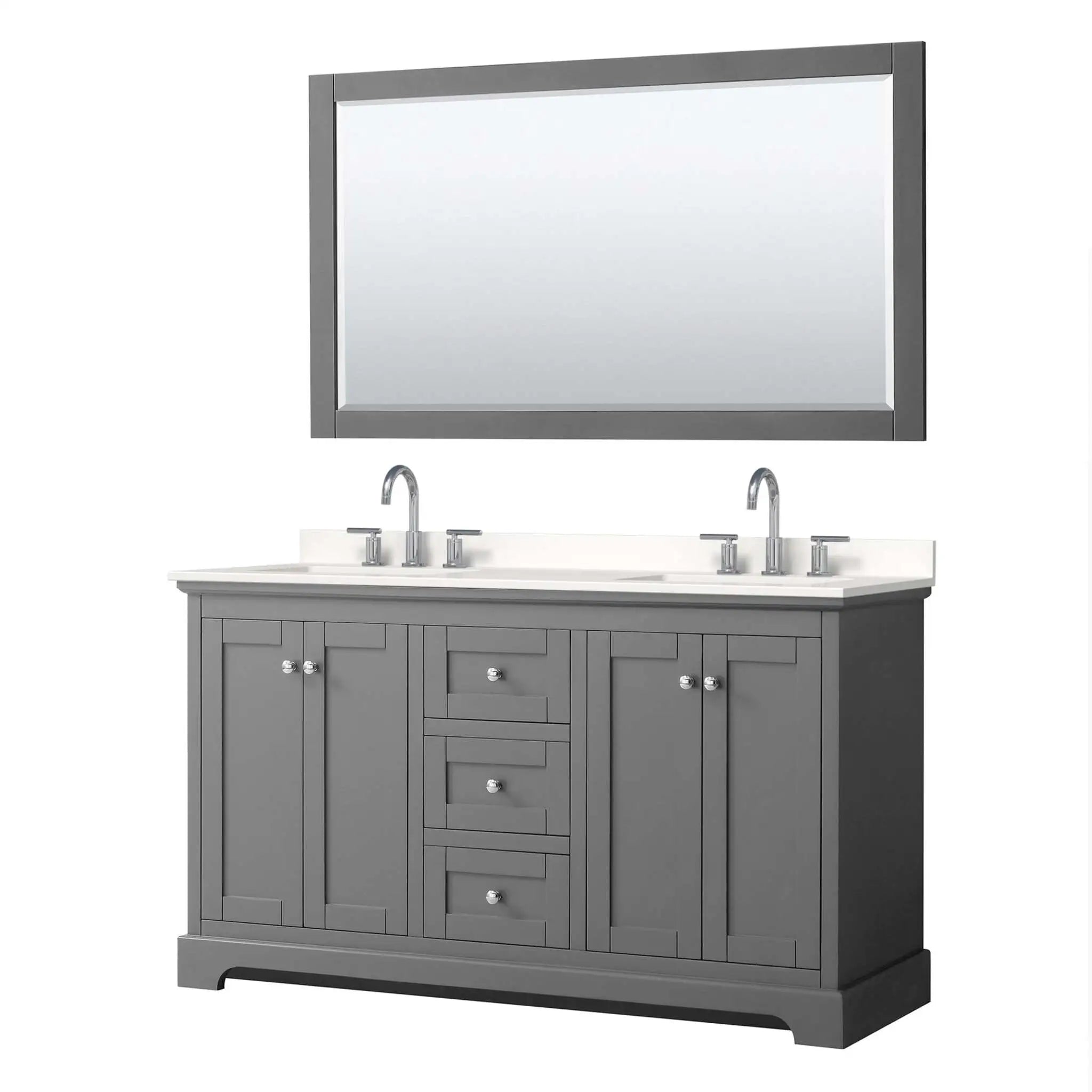 60" Avery Double Bathroom Vanity in Dark Gray with Polished Chrome Trim & 58" Mirror by Wyndham