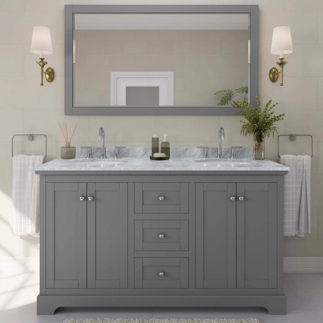 60" Avery Double Bathroom Vanity in Dark Gray with Polished Chrome Trim by Wyndham