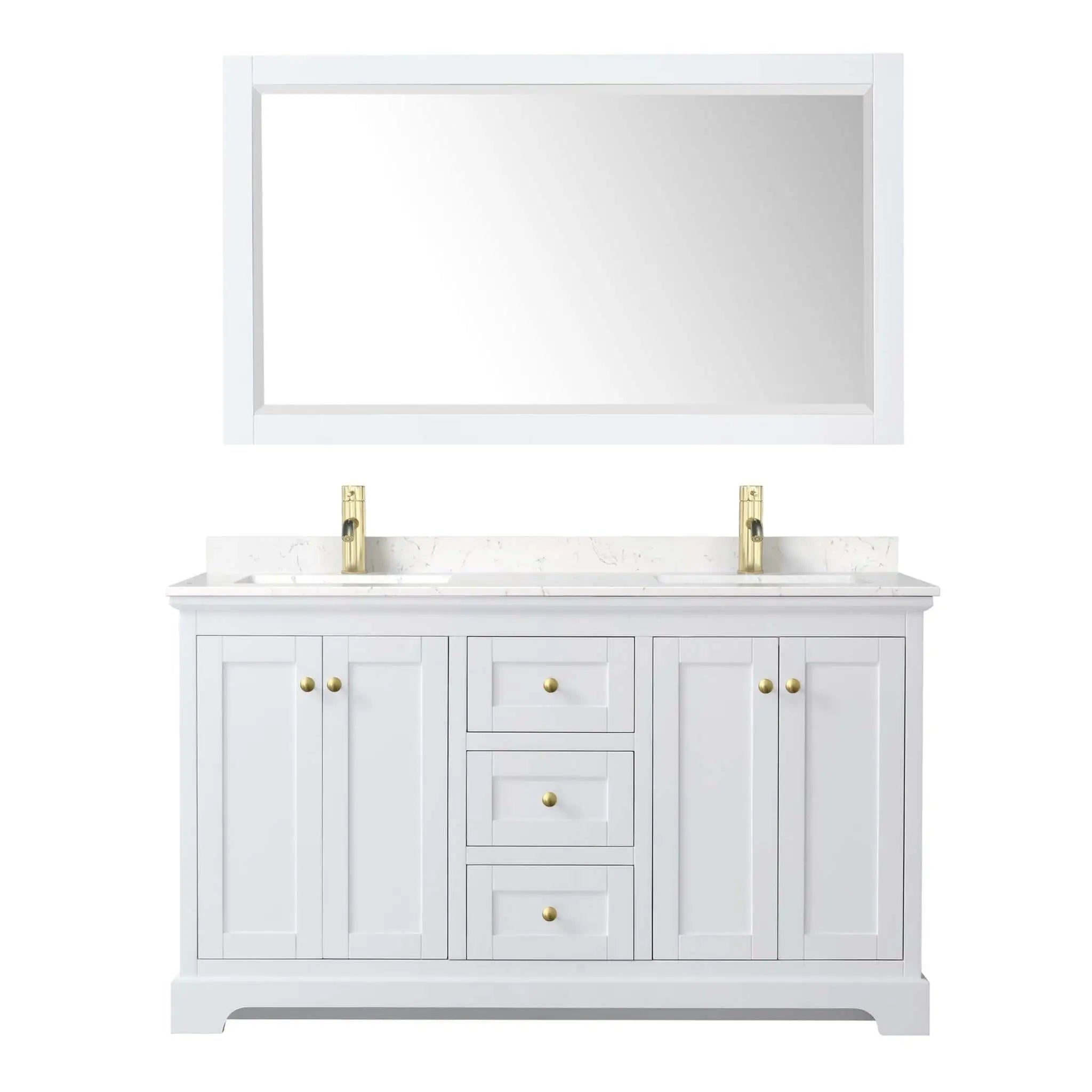60" Avery Double Bathroom Vanity in White with Brushed Gold Trim & 58" Mirror by Wyndham