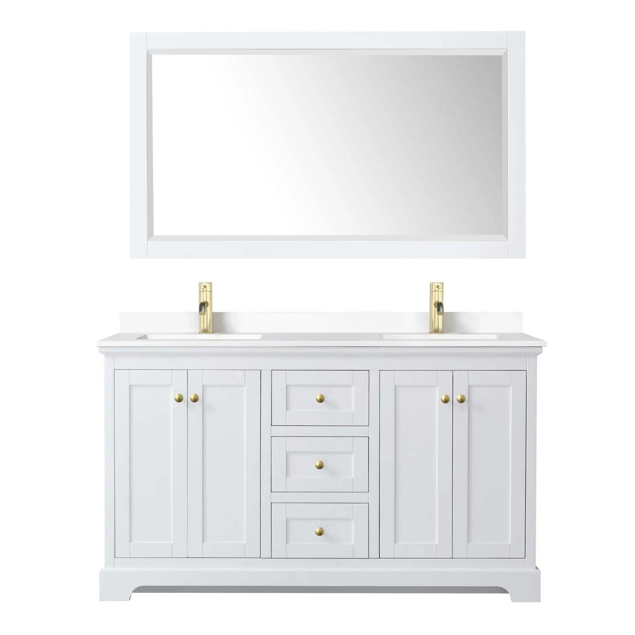 60" Avery Double Bathroom Vanity in White with Brushed Gold Trim & 58" Mirror by Wyndham