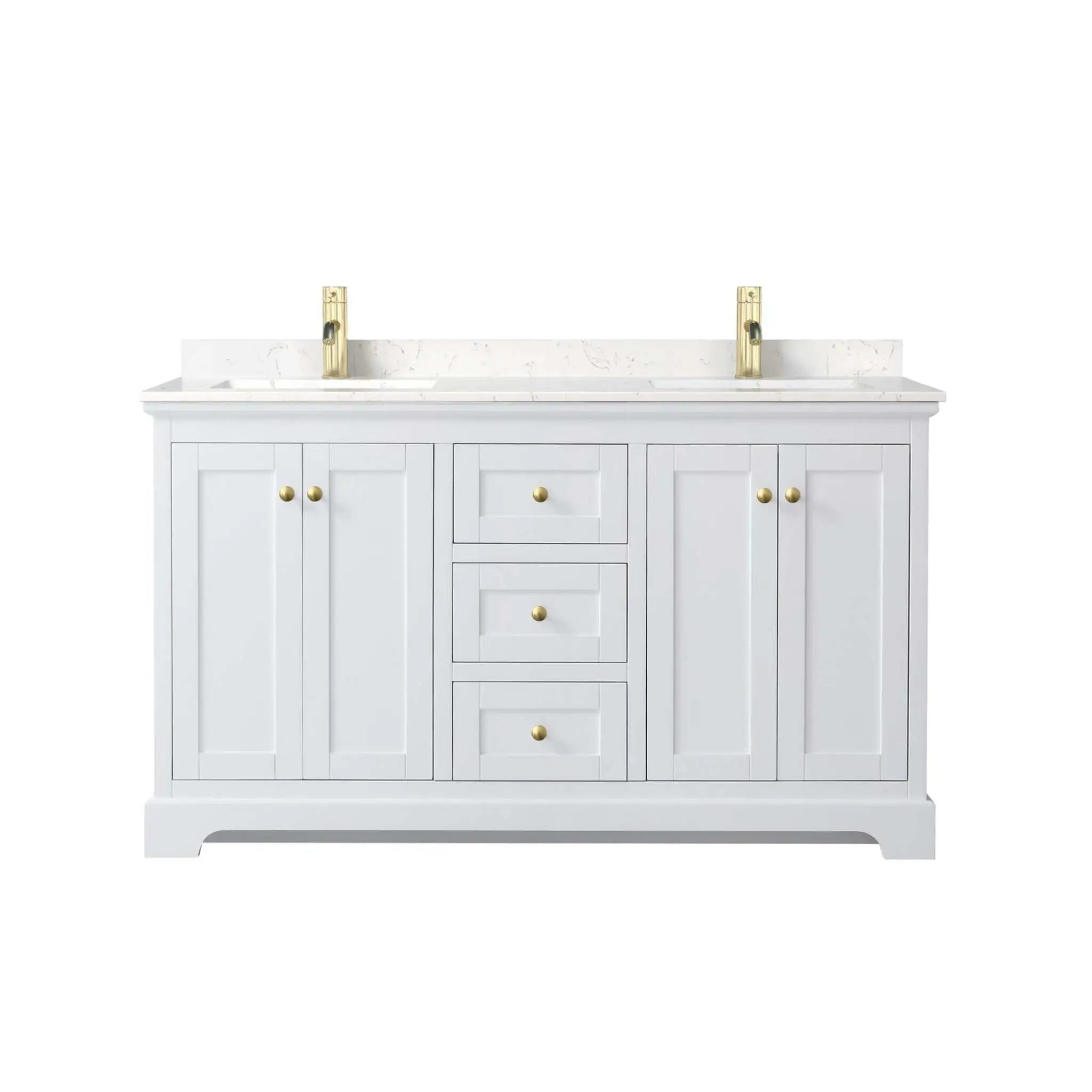 60" Avery Double Bathroom Vanity in White with Brushed Gold Trim by Wyndham