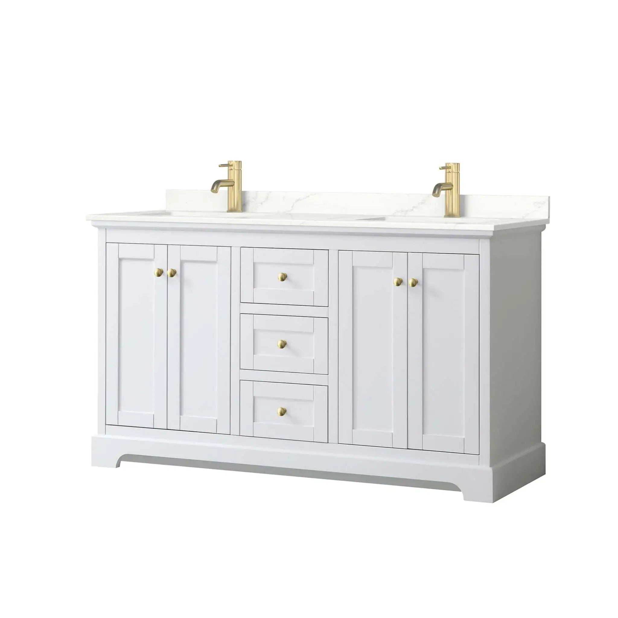 60" Avery Double Bathroom Vanity in White with Brushed Gold Trim by Wyndham
