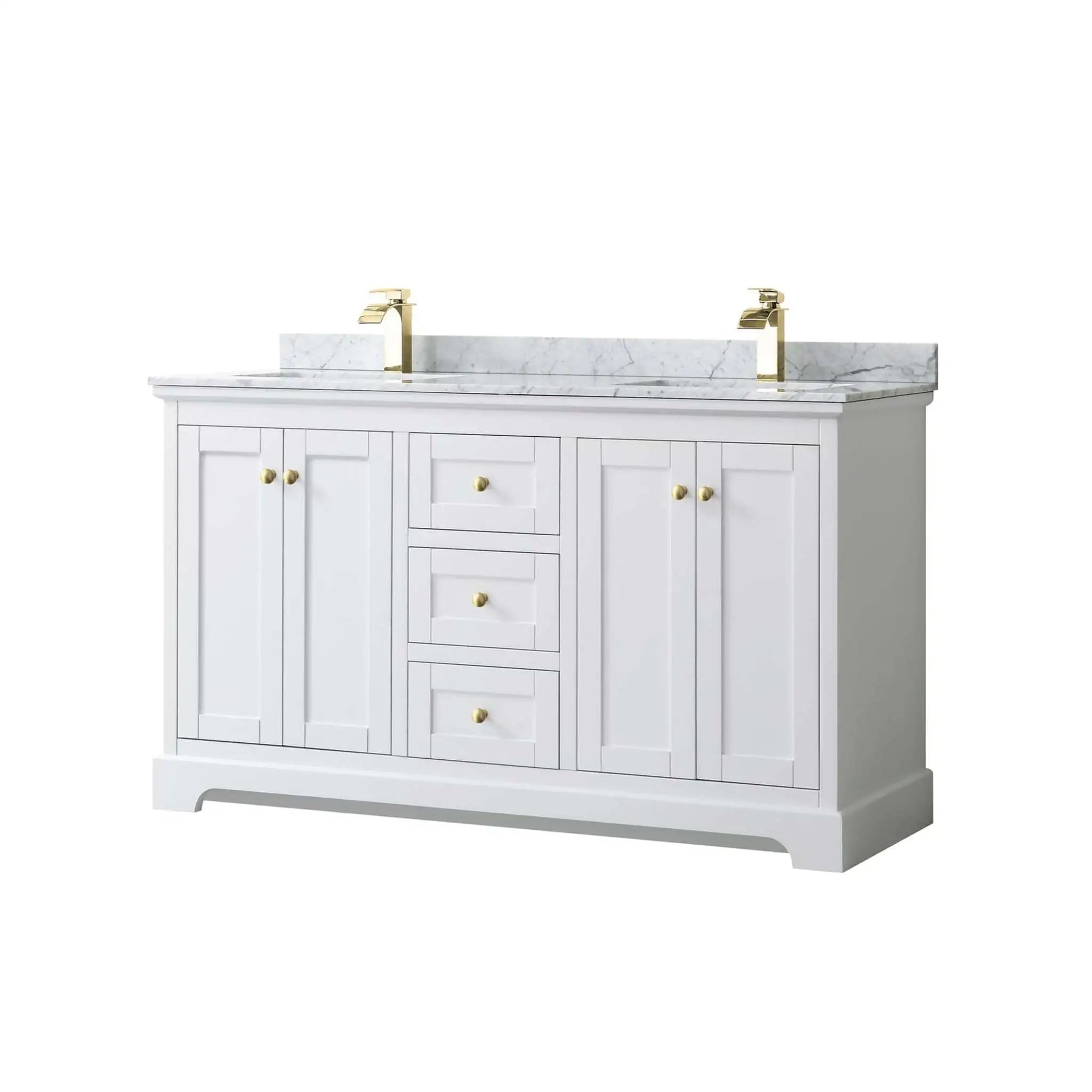 60" Avery Double Bathroom Vanity in White with Brushed Gold Trim by Wyndham