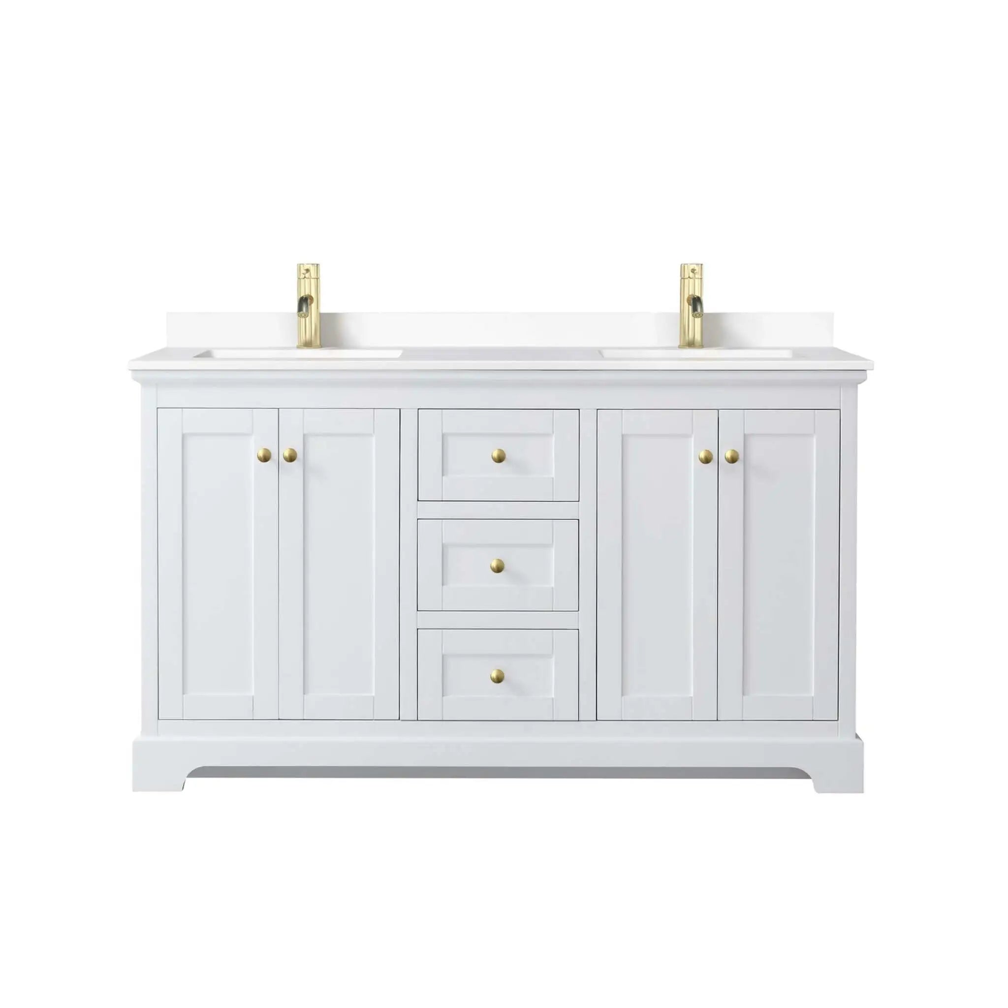 60" Avery Double Bathroom Vanity in White with Brushed Gold Trim by Wyndham