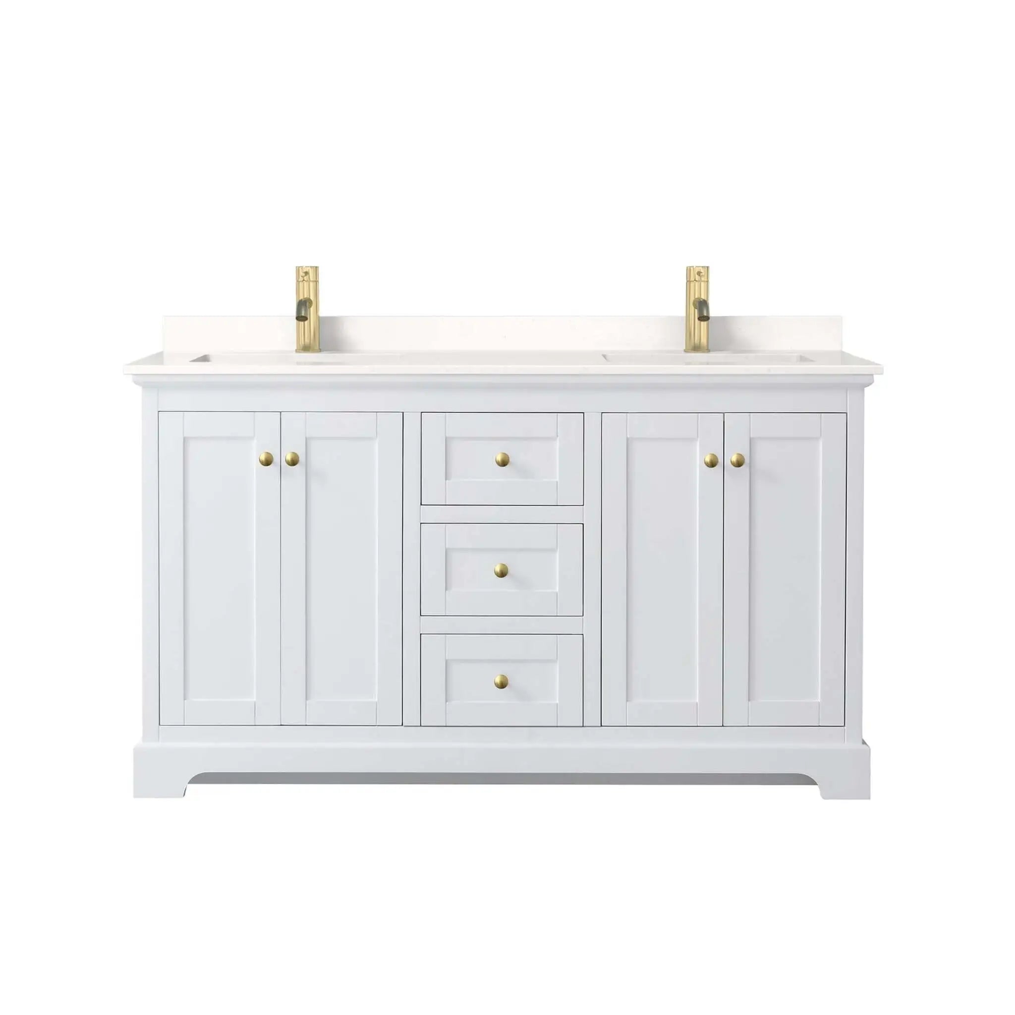 60" Avery Double Bathroom Vanity in White with Brushed Gold Trim by Wyndham